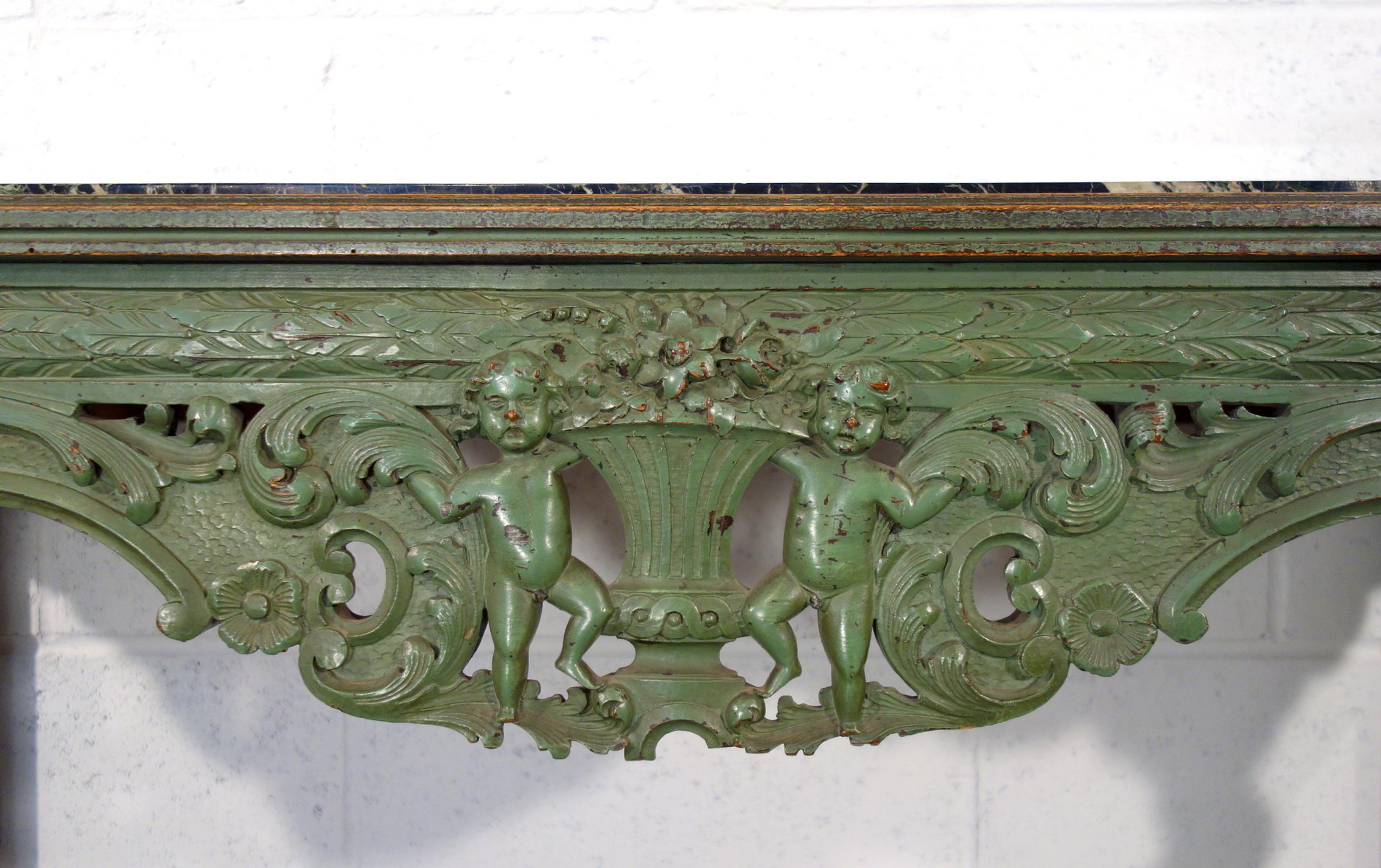 Early 19th Century Venetian Carved Painted Console with Green Marble Inset In Good Condition In Encinitas, CA