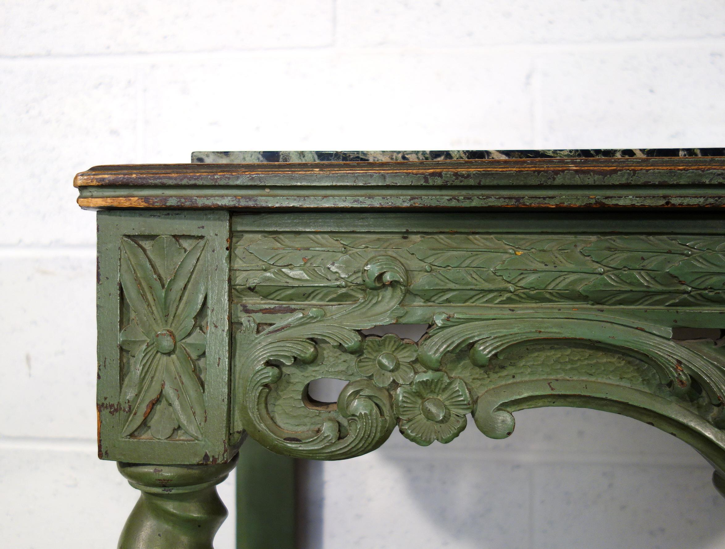 Early 19th Century Venetian Carved Painted Console with Green Marble Inset 1