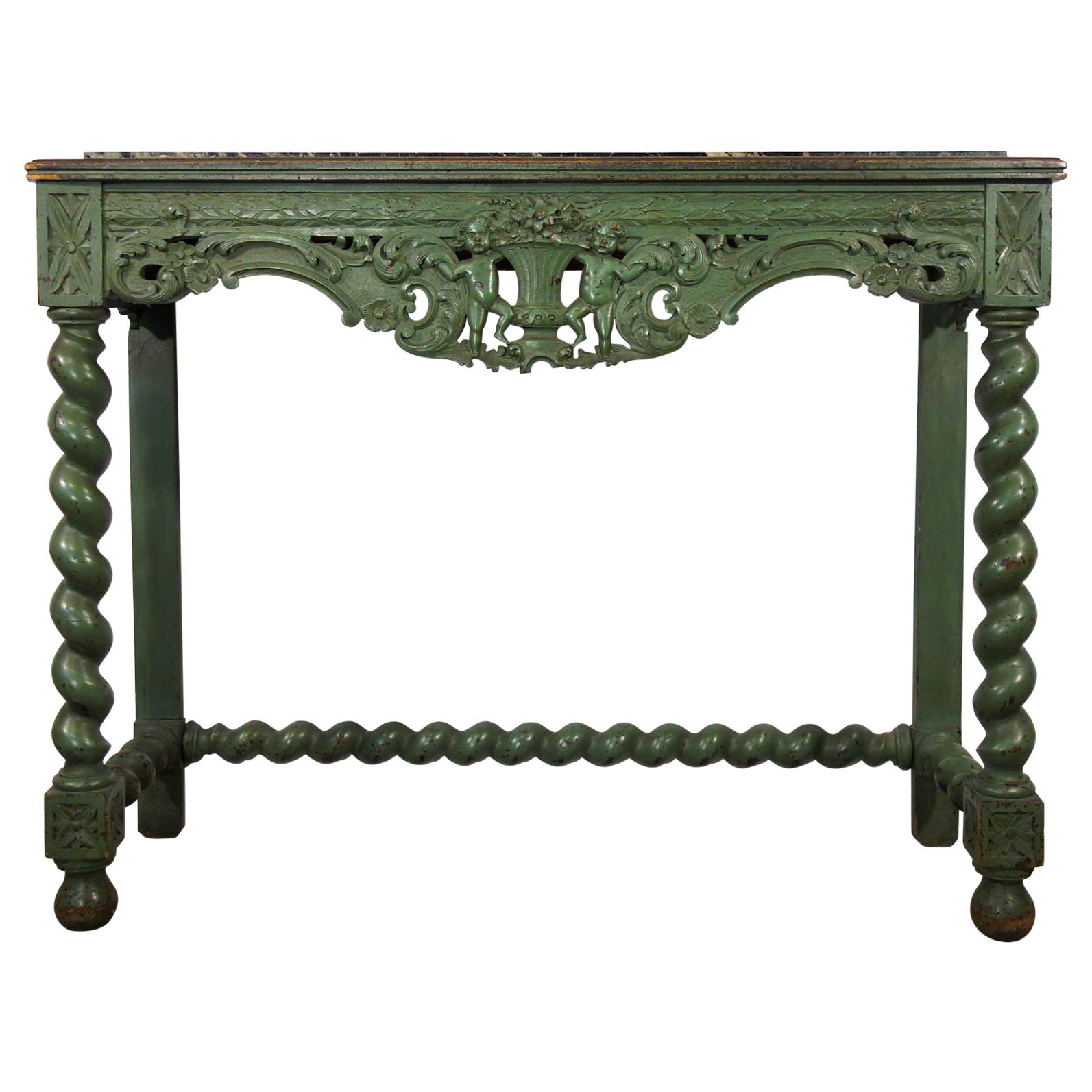 Early 19th Century Venetian Carved Painted Console with Green Marble Inset