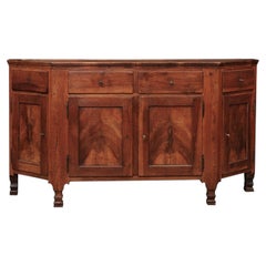 Early 19th Century Venetian Walnut Credenza with Canted Sides, 4 Doors