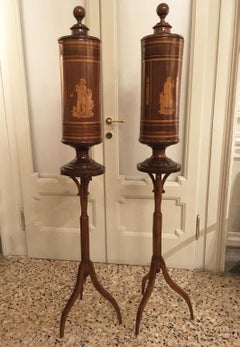Early 19th Century  Venezia Pair of Inlaid Walnut Tobacco Boxes on Stands