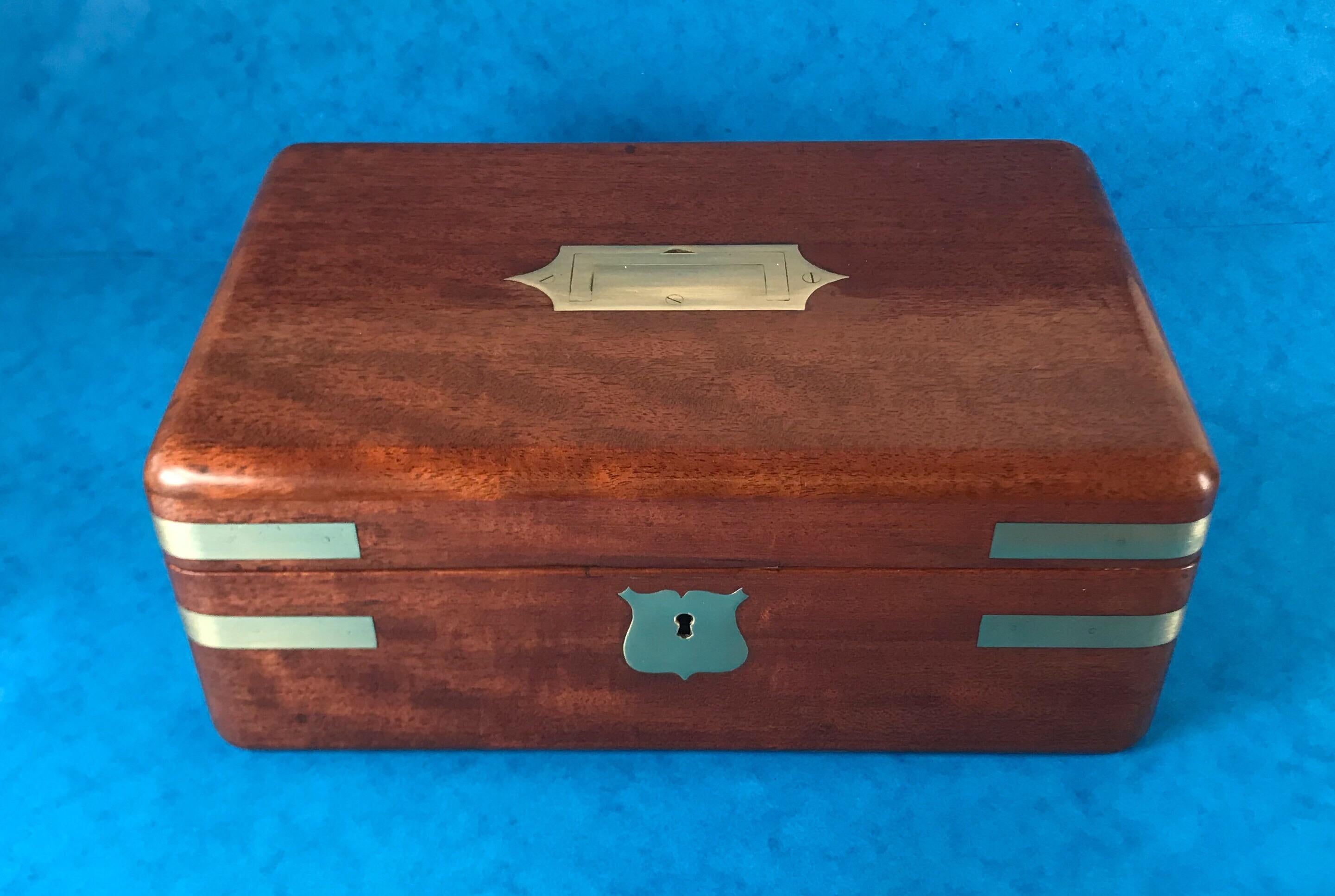 Other Early 19th Century, Victorian 1840 Brass Bound Solid Mahogany Campaign Box