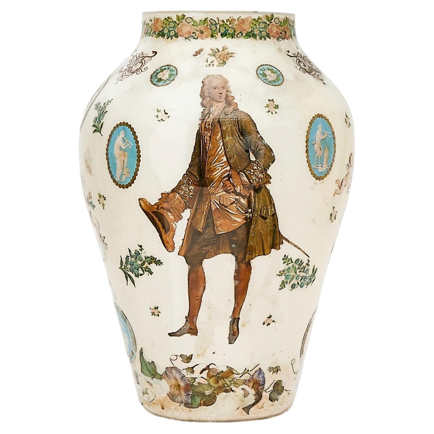 Early 19th Century Victorian Decalomania Decorative Vase, London