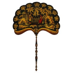 Early 19th Century Victorian Period Complexion Fan Black Lacquer Gilded China