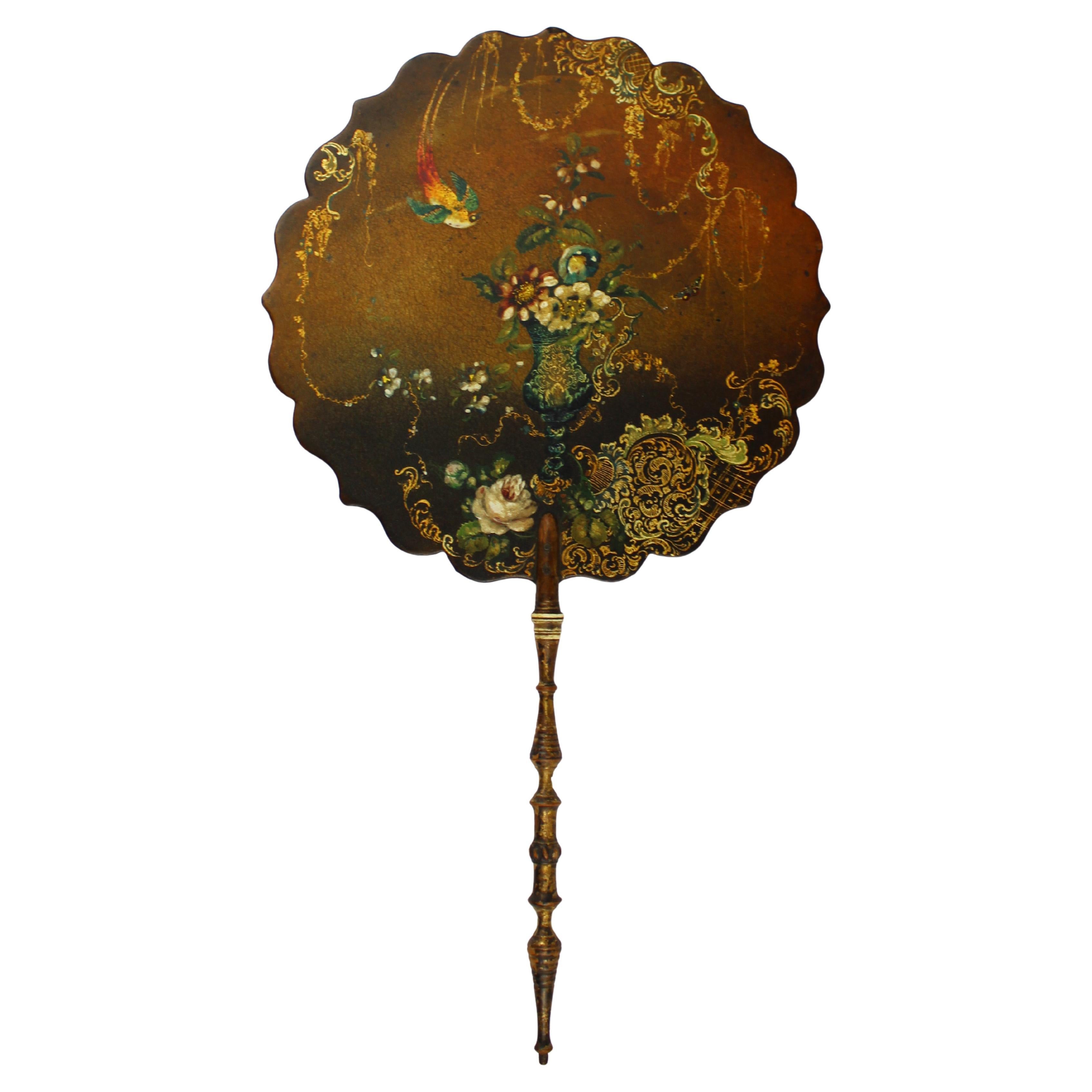 Early 19th Century Victorian Period Complexion Fan Black Lacquer Gilded England For Sale
