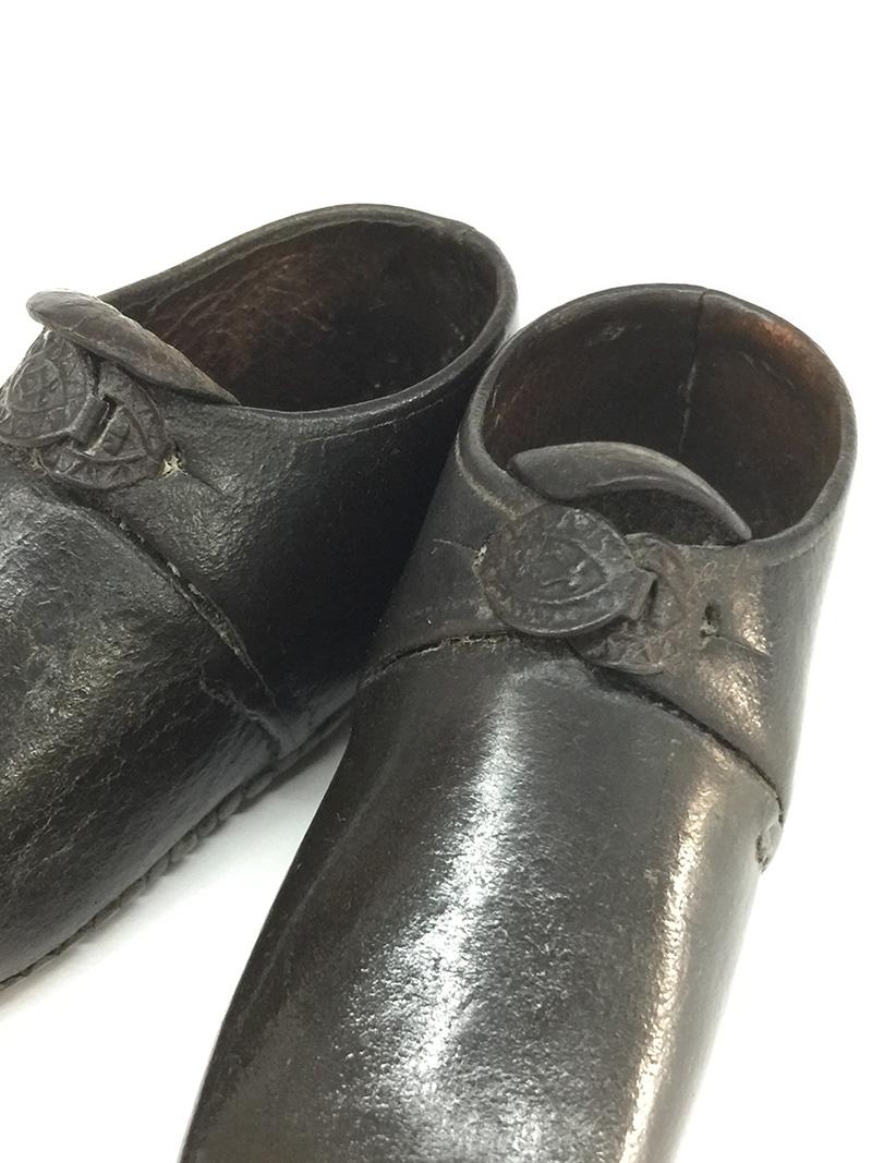 Leather Early 19th Century English Tiny Clogs, Children's or Doll Shoes For Sale