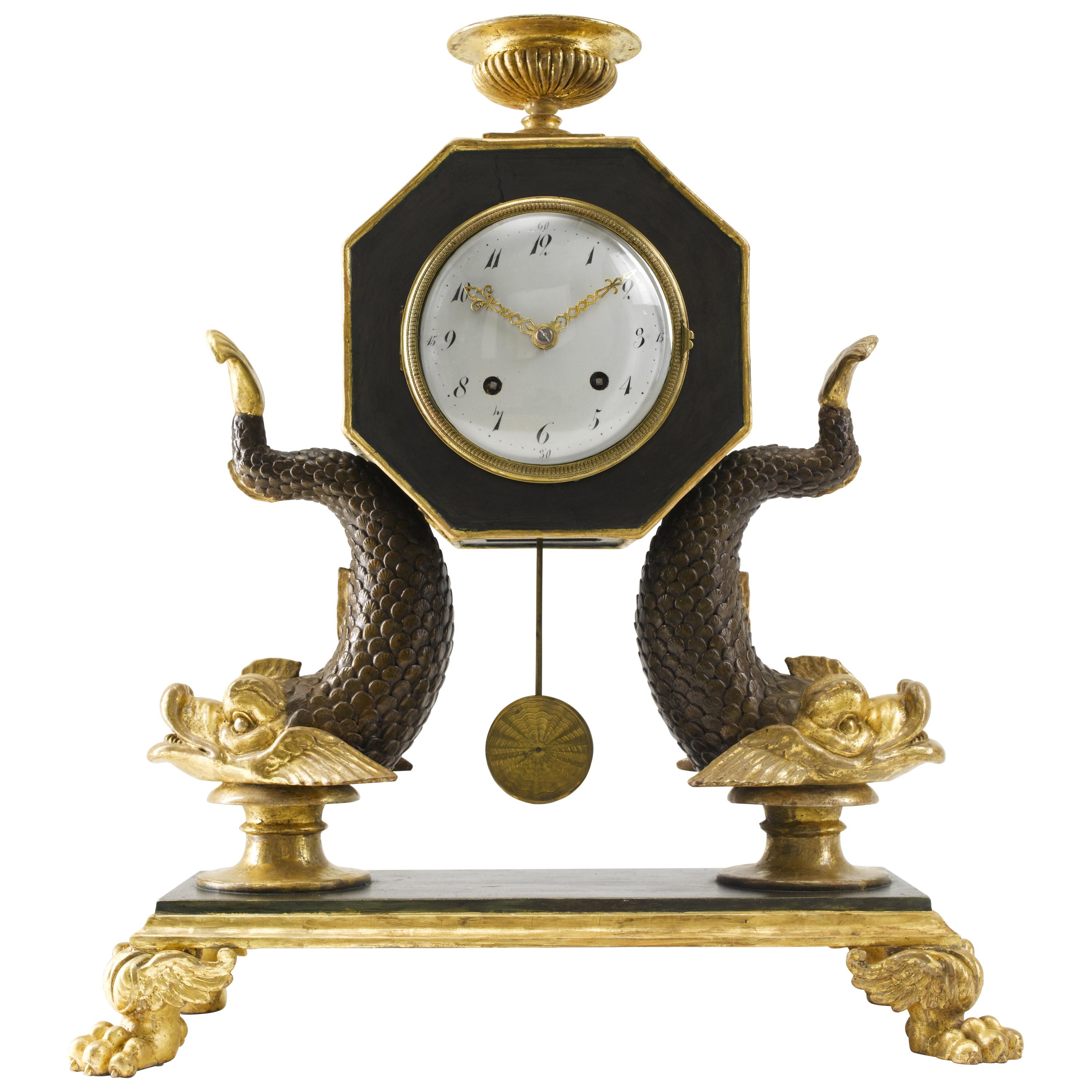 Early 19th Century Viennese Empire Carved Wood Mantel Clock