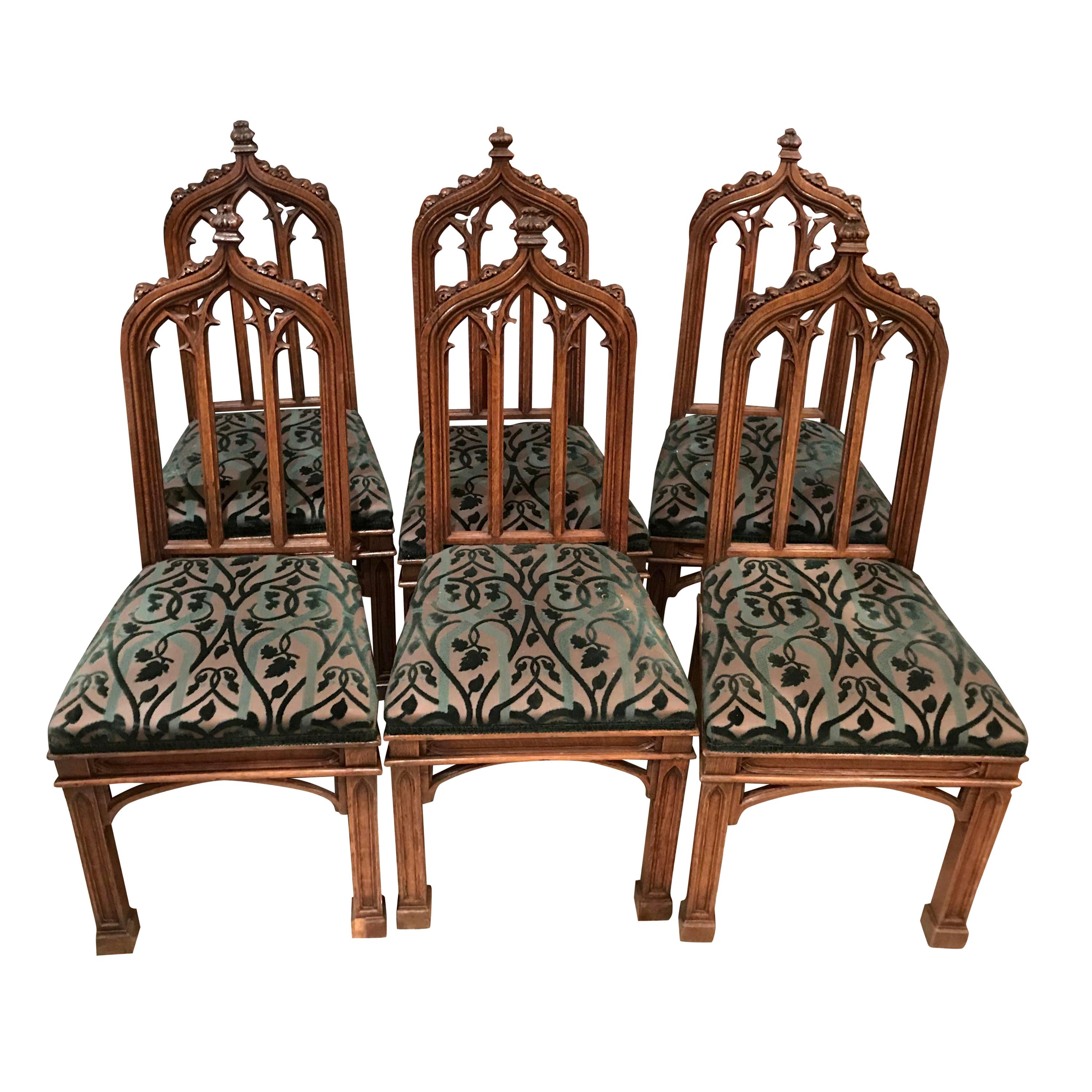 Early 19th Century Vintage Gothic Revival Dining Chairs, Set of 6