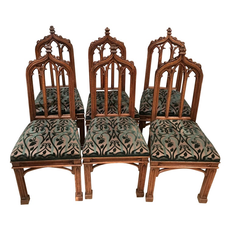 Early 19th Century Vintage Gothic Revival Dining Chairs, Set of 6 at 1stDibs