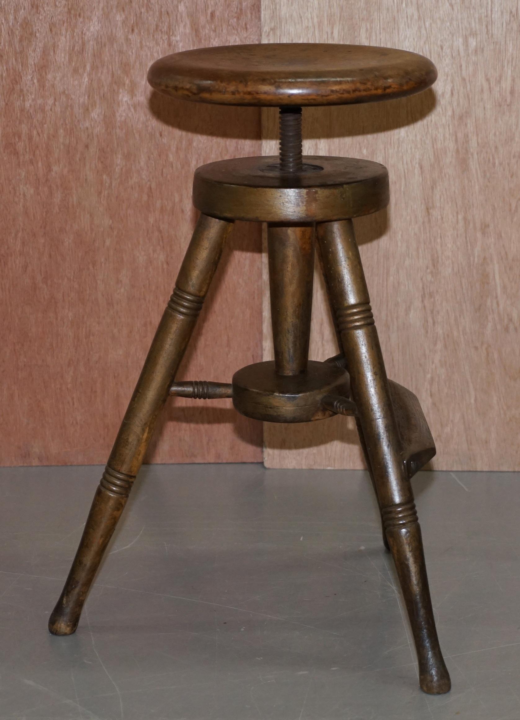 Early 19th Century Walnut Antique Architects Artists Stool Height Adjustable 2
