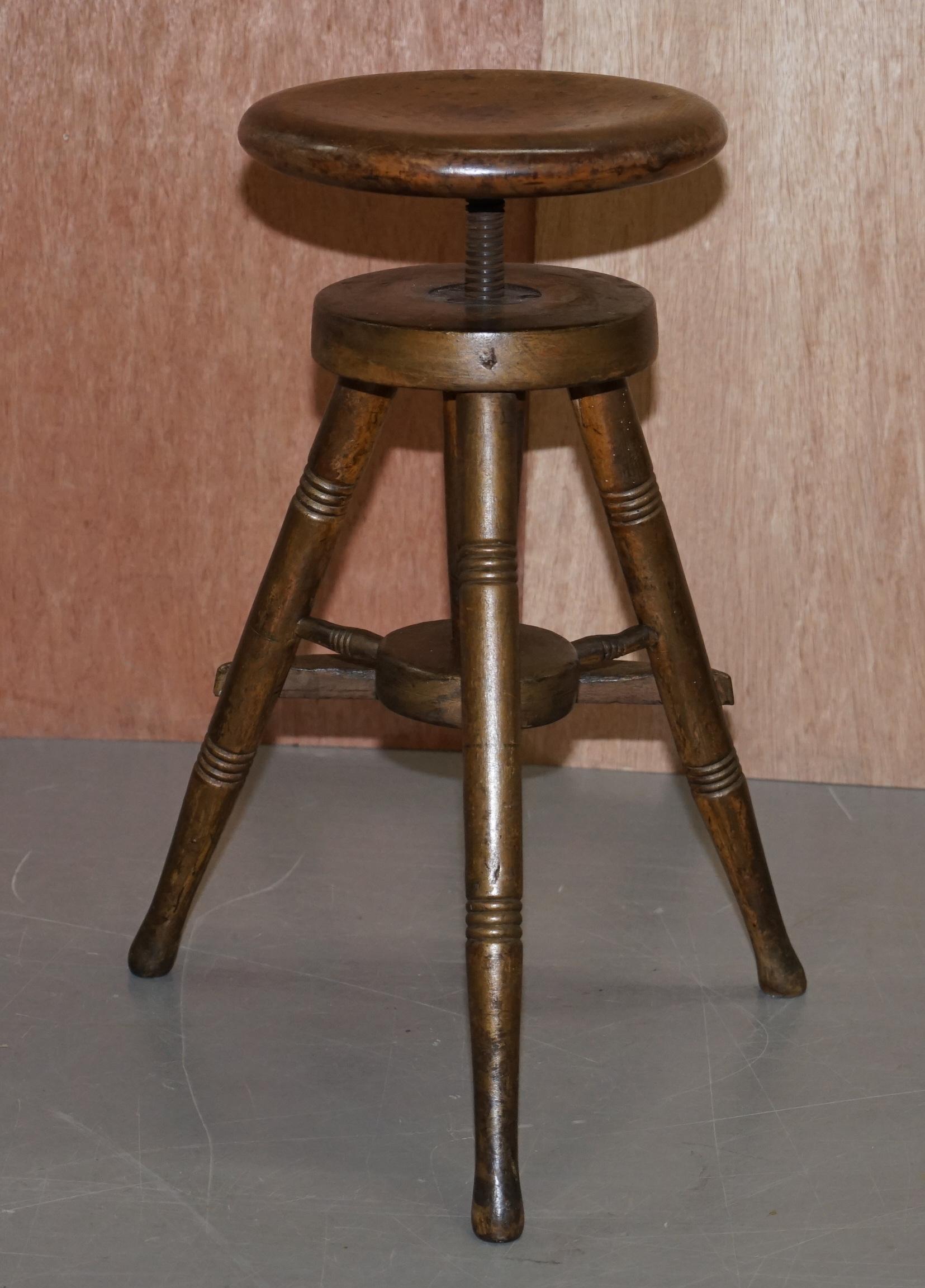 Early 19th Century Walnut Antique Architects Artists Stool Height Adjustable 4