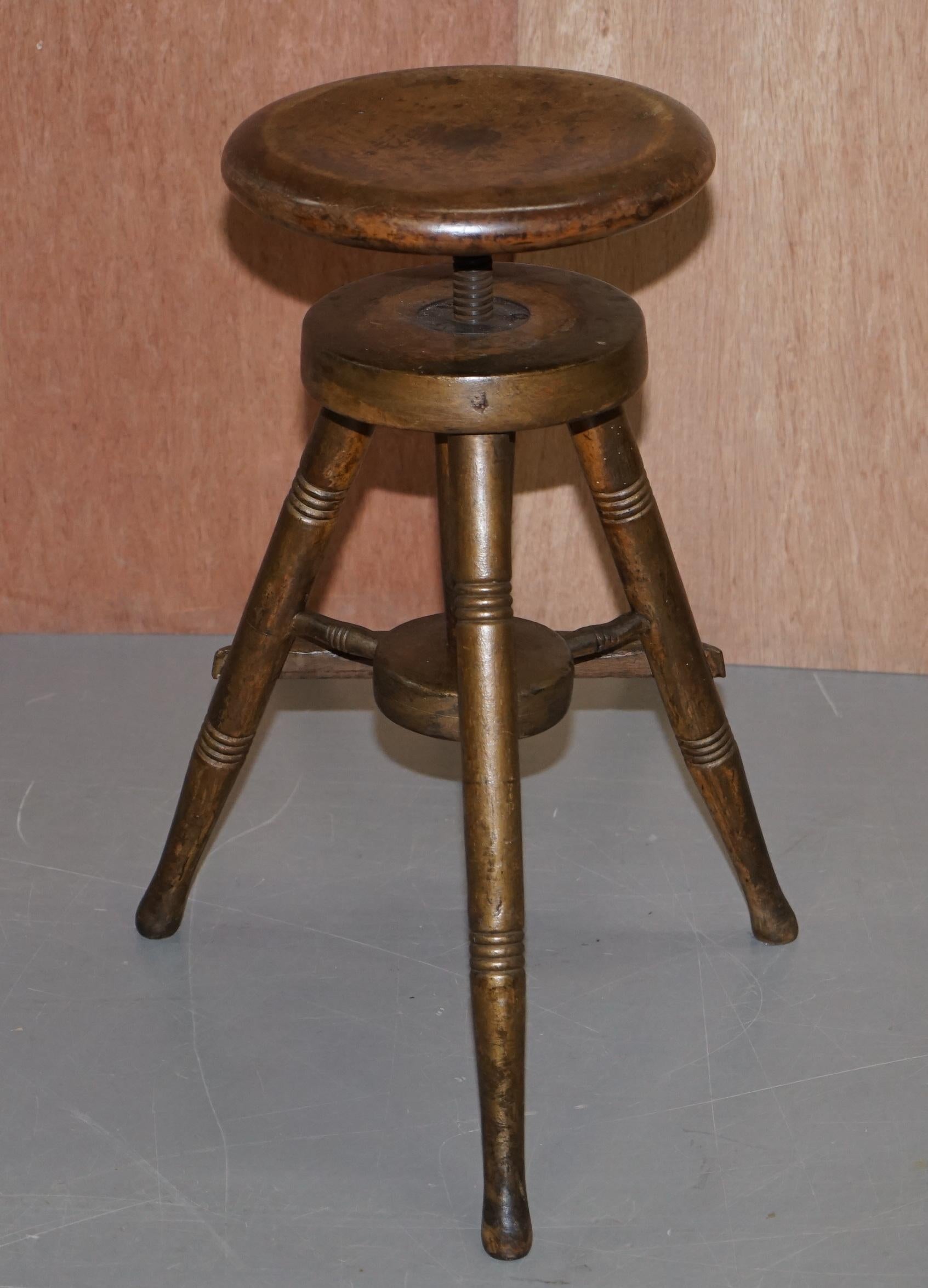 Early 19th Century Walnut Antique Architects Artists Stool Height Adjustable 5