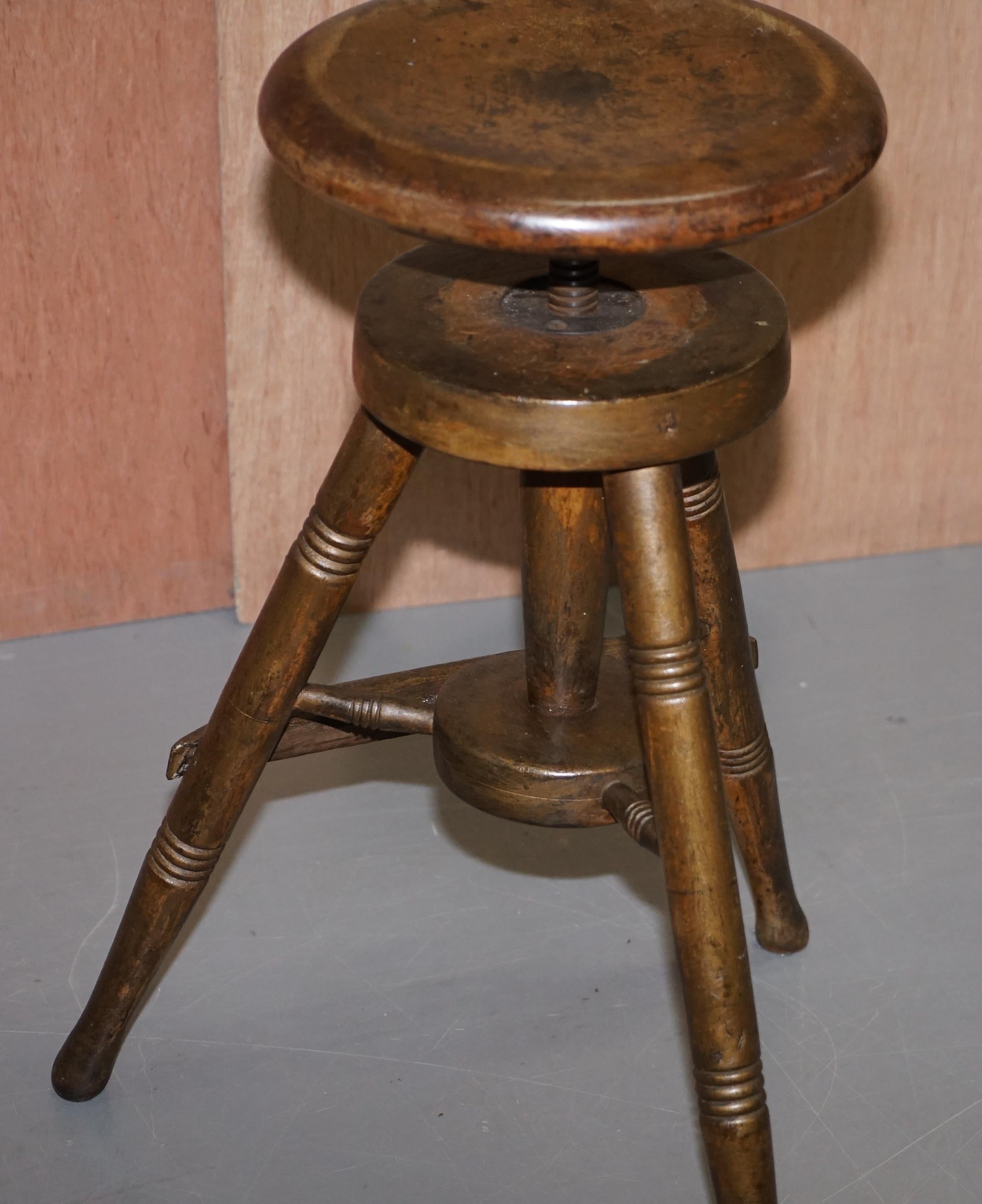 Early 19th Century Walnut Antique Architects Artists Stool Height Adjustable 6