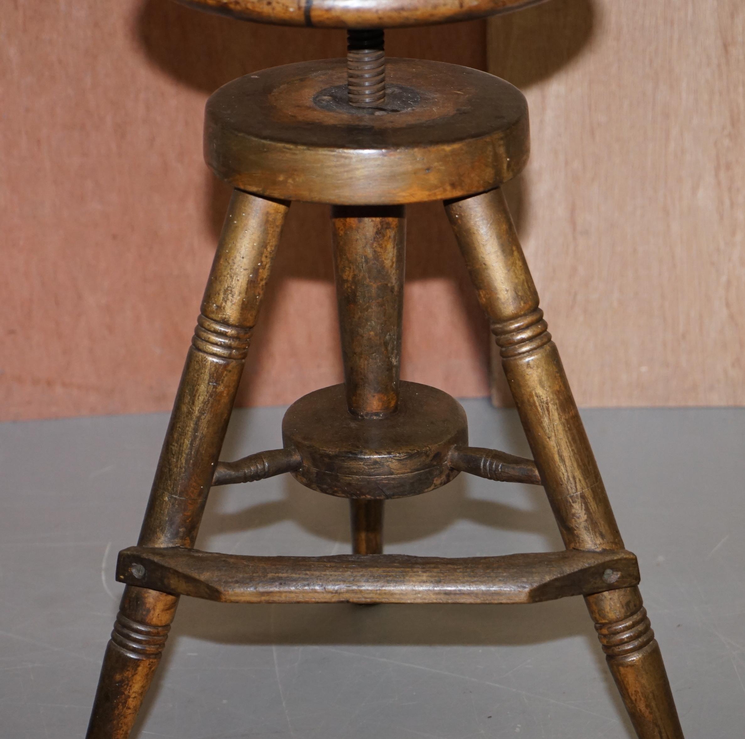 Victorian Early 19th Century Walnut Antique Architects Artists Stool Height Adjustable