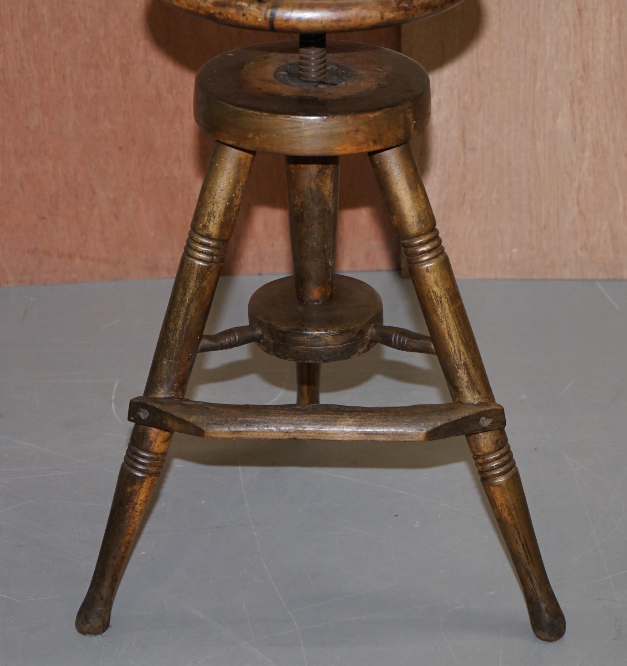 Belgian Early 19th Century Walnut Antique Architects Artists Stool Height Adjustable