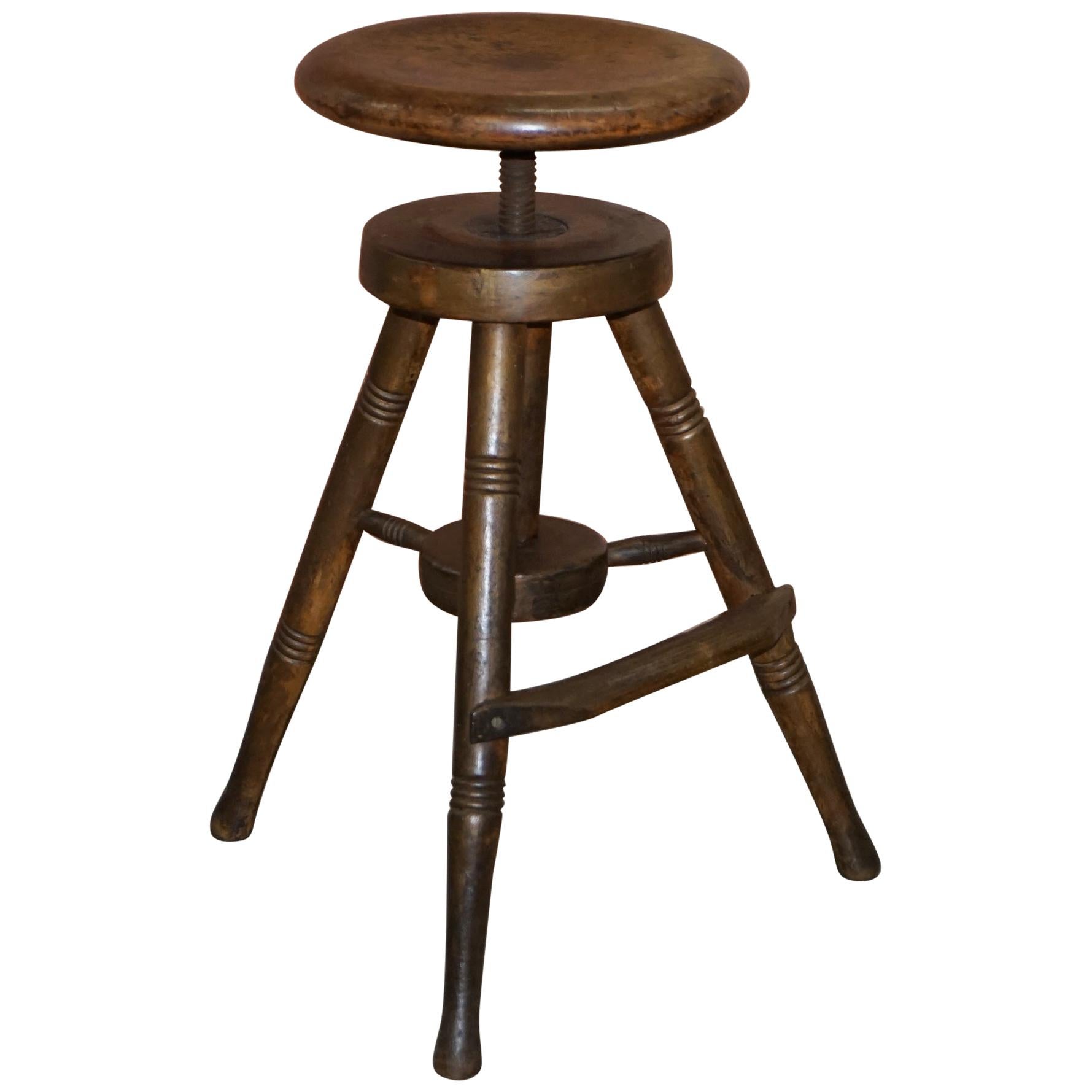 Early 19th Century Walnut Antique Architects Artists Stool Height Adjustable
