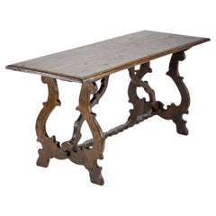 Antique Early 19th Century Walnut Italian Trestle Table