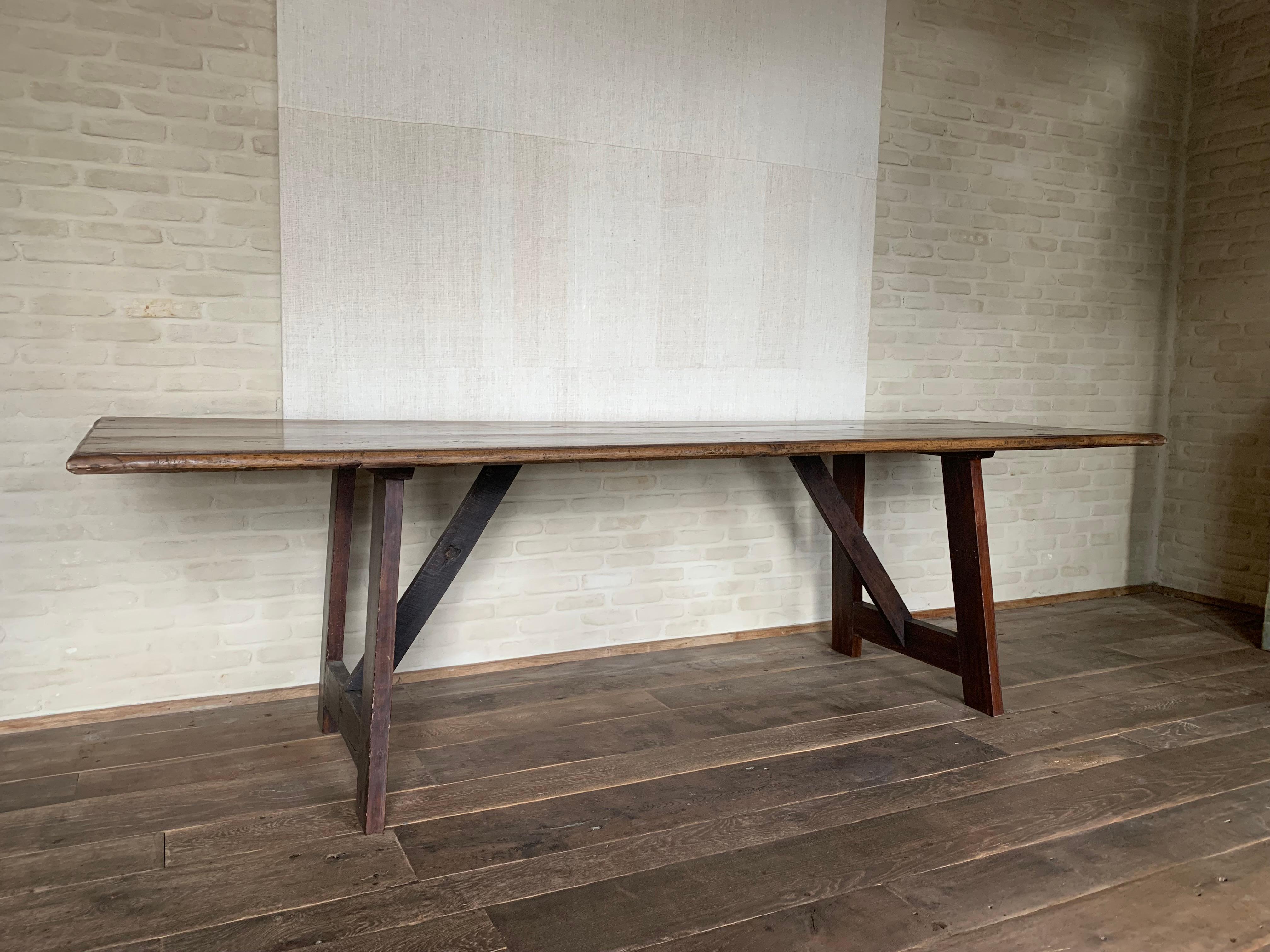 Early 19th Century Walnut Refectory Farm Table For Sale 2
