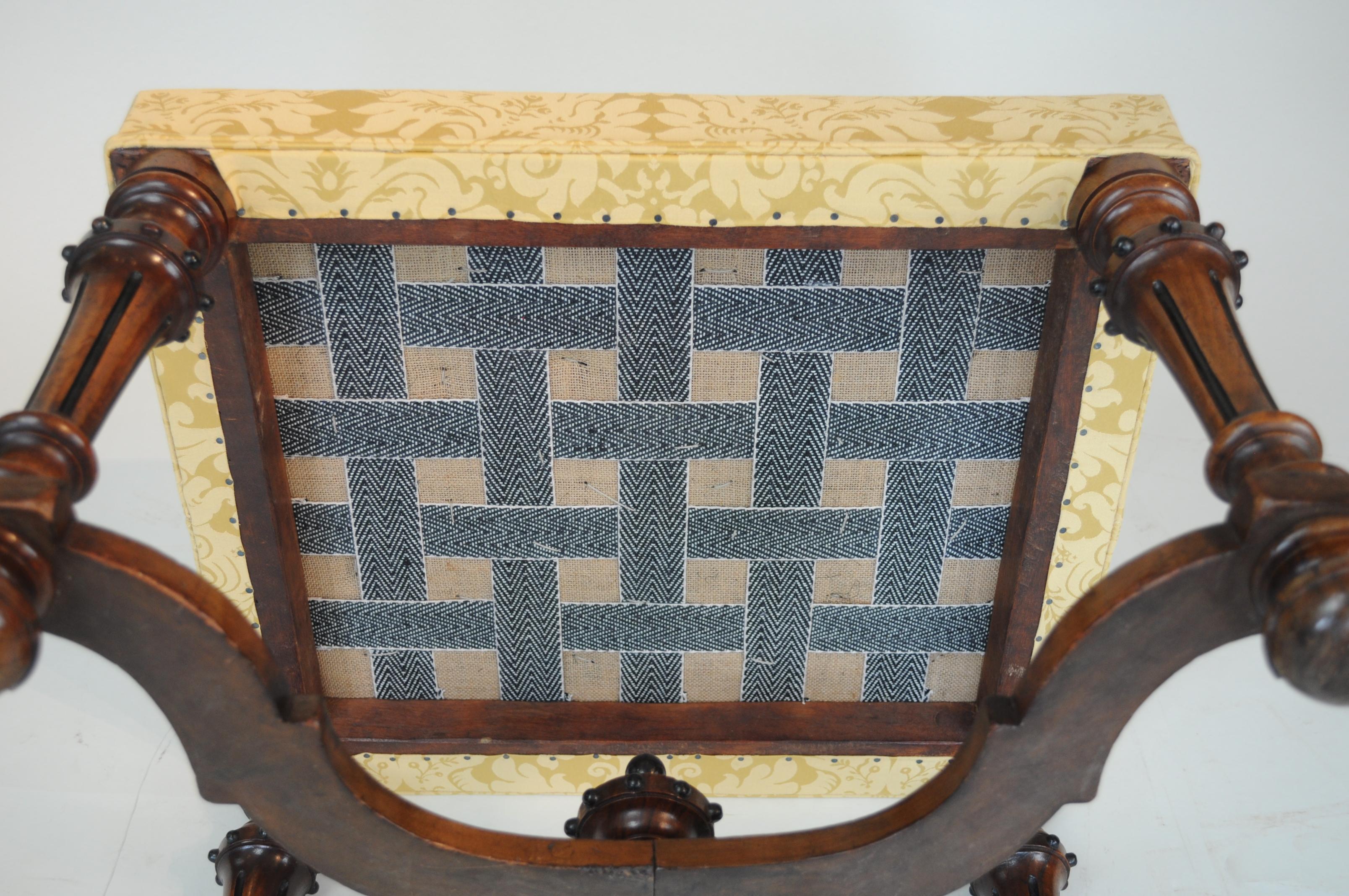 Upholstery Early 19th Century Walnut Stool with Ebonized Detail For Sale