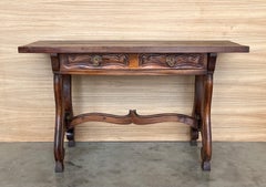Early 19th Century Walnut Wood Catalan Spanish Console, Desk or Vanity Table