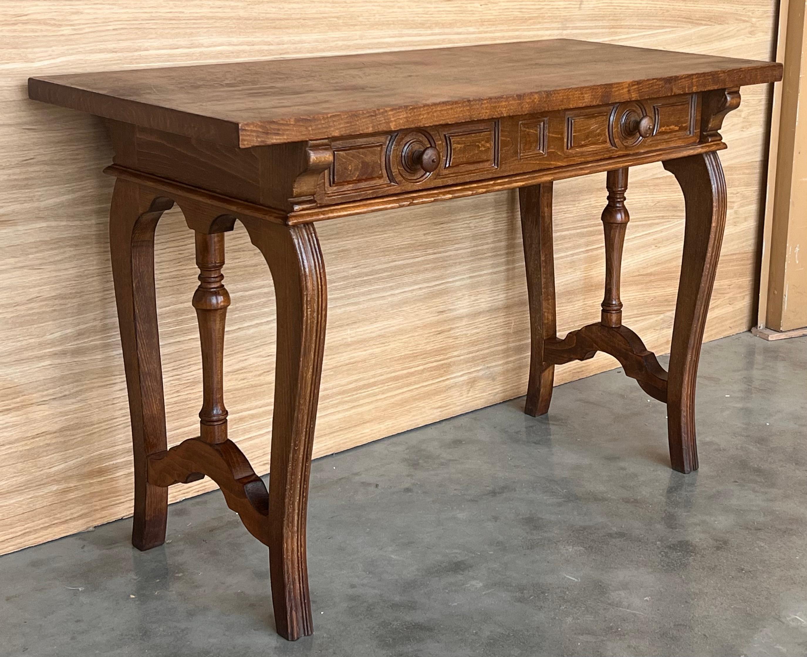 Iron Early 19th Century Walnut Wood Catalan Spanish Console, Desk or Vanity Table