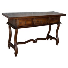Early 19th Century Walnut Wood Catalan Spanish Console, Desk or Vanity Table