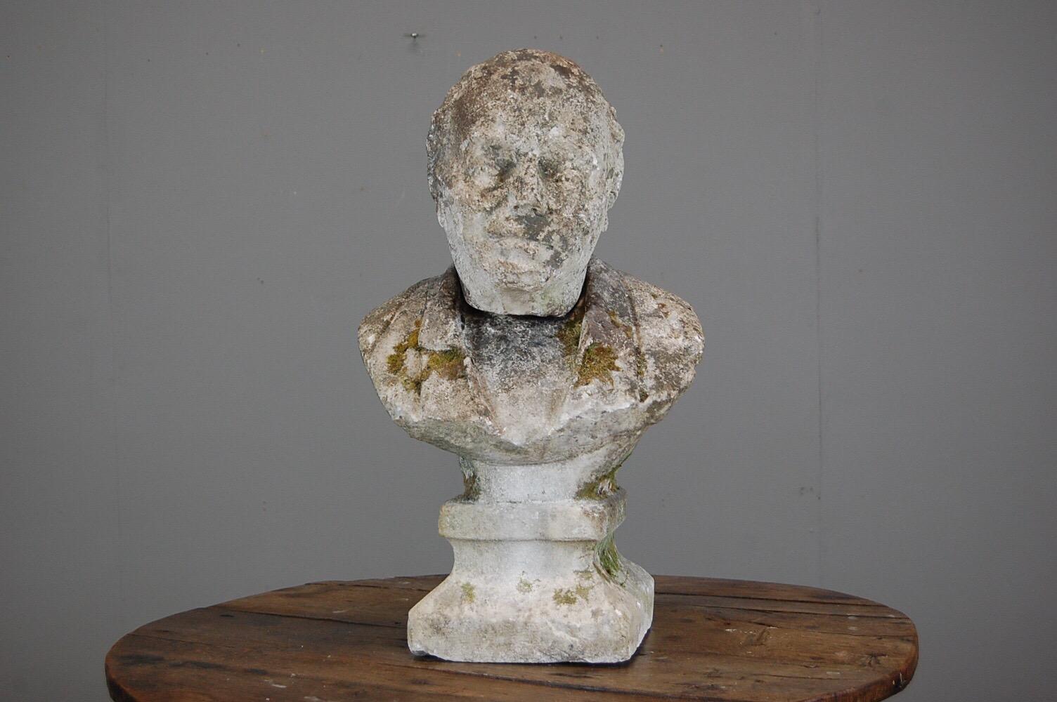 French Early 19th Century Weathered Carved Stone Bust