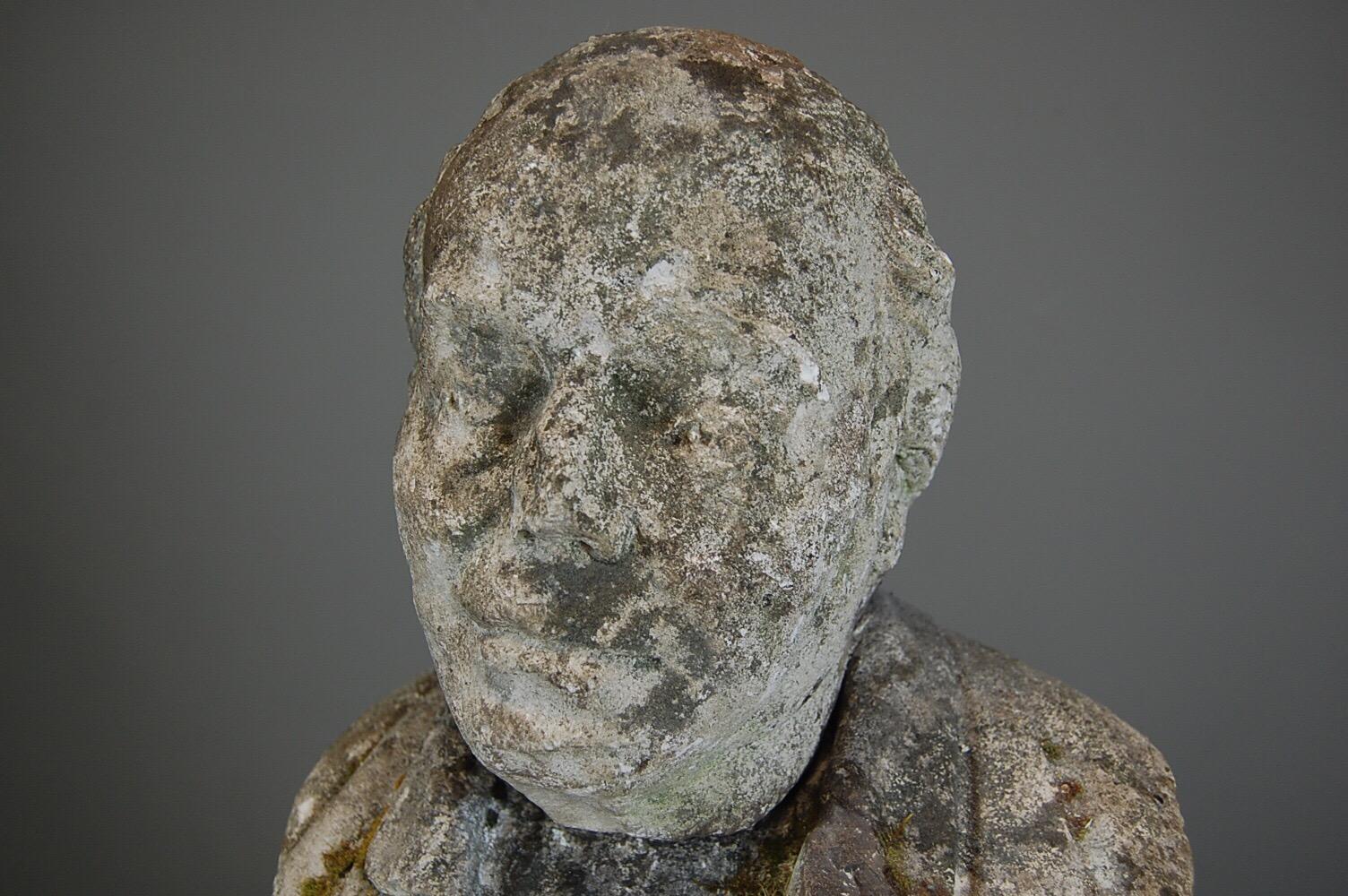 Early 19th Century Weathered Carved Stone Bust In Fair Condition In Pease pottage, West Sussex