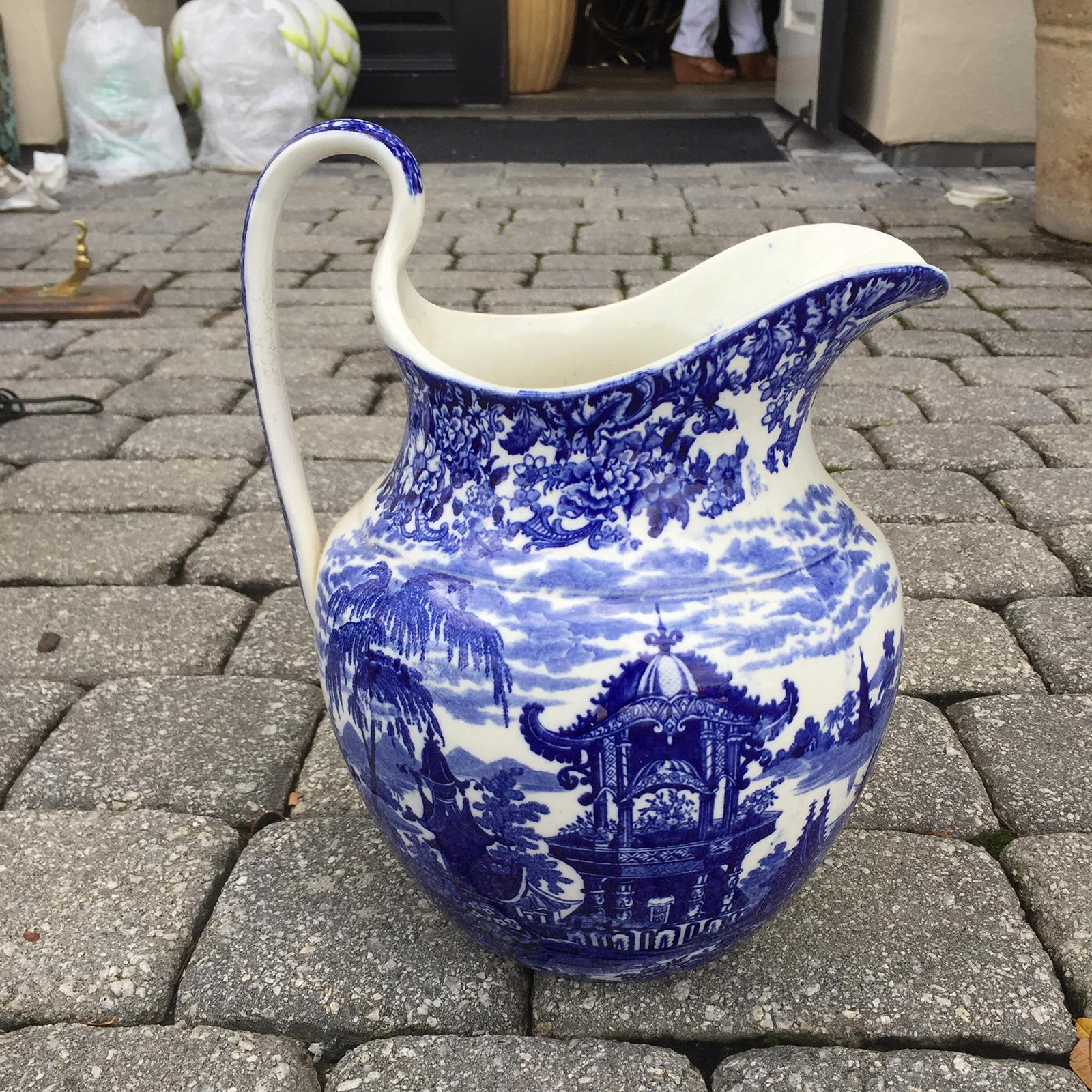 blue and white pitcher