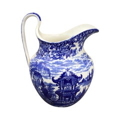 Early 19th Century Wedgwood Blue and White Porcelain Pitcher, Embossed Mark