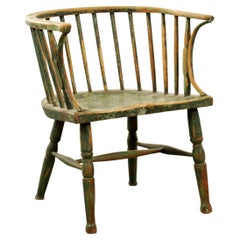 Early 19th Century Welsh Stick Back Chair Original Green Paint Folk Art