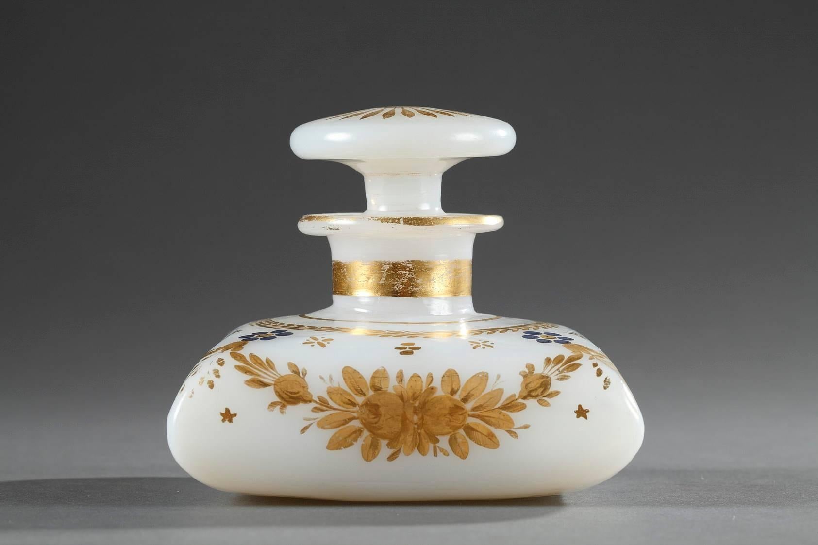 Restauration Early 19th Century White Opaline Perfume Bottle with Desvignes Decoration