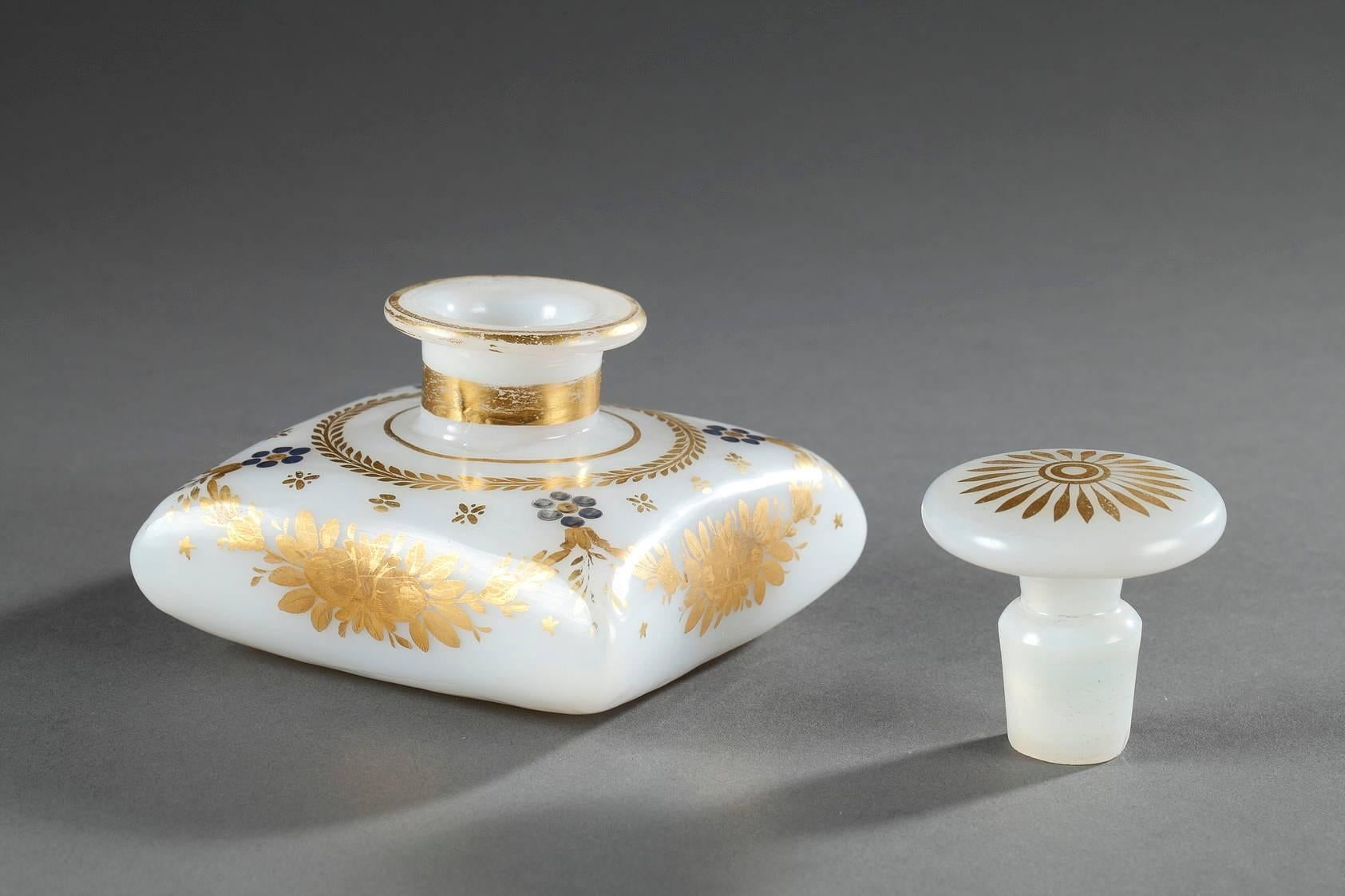 French Early 19th Century White Opaline Perfume Bottle with Desvignes Decoration