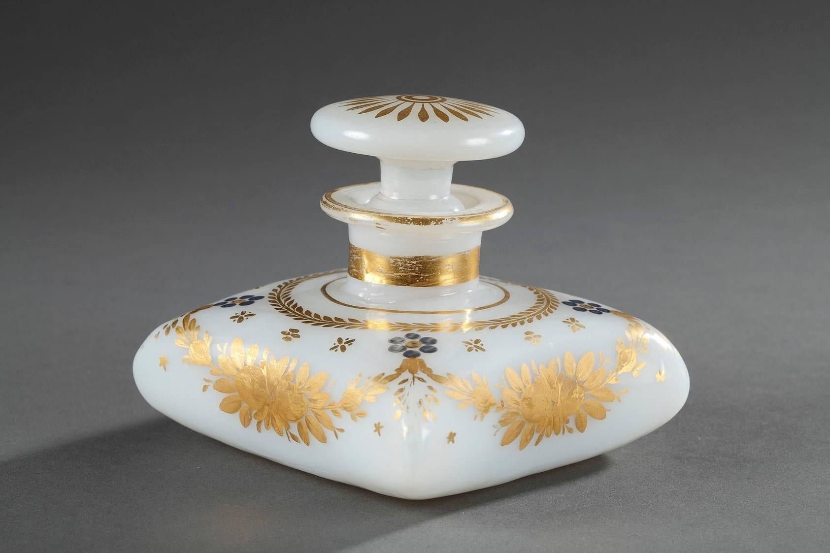 Opaline Glass Early 19th Century White Opaline Perfume Bottle with Desvignes Decoration