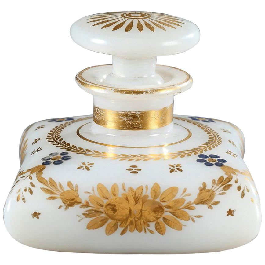 Early 19th Century White Opaline Perfume Bottle with Desvignes Decoration