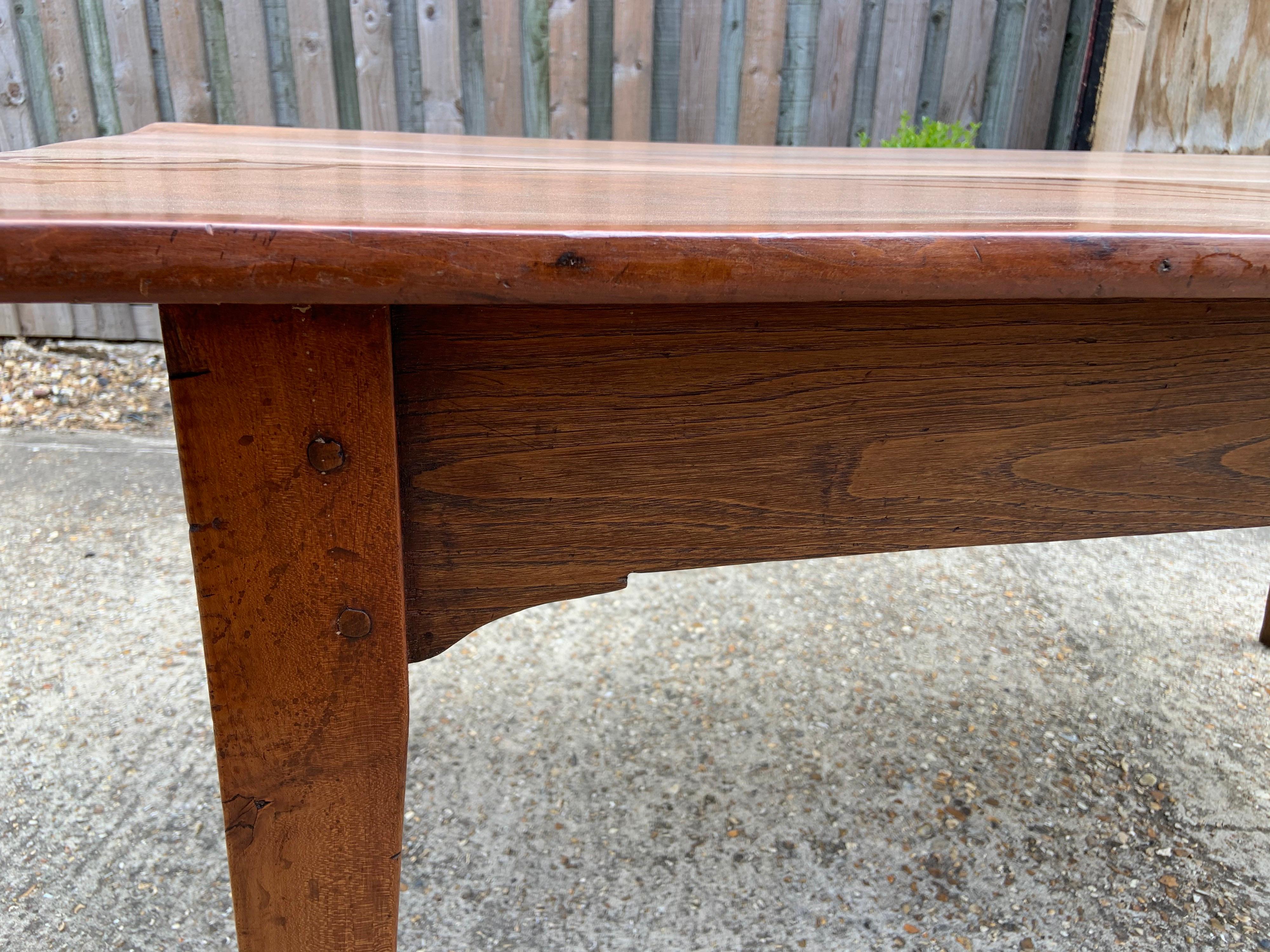 Hand-Carved Early 19th Century Wide Cherry Farmhouse Table With Slide and Tapered legs
