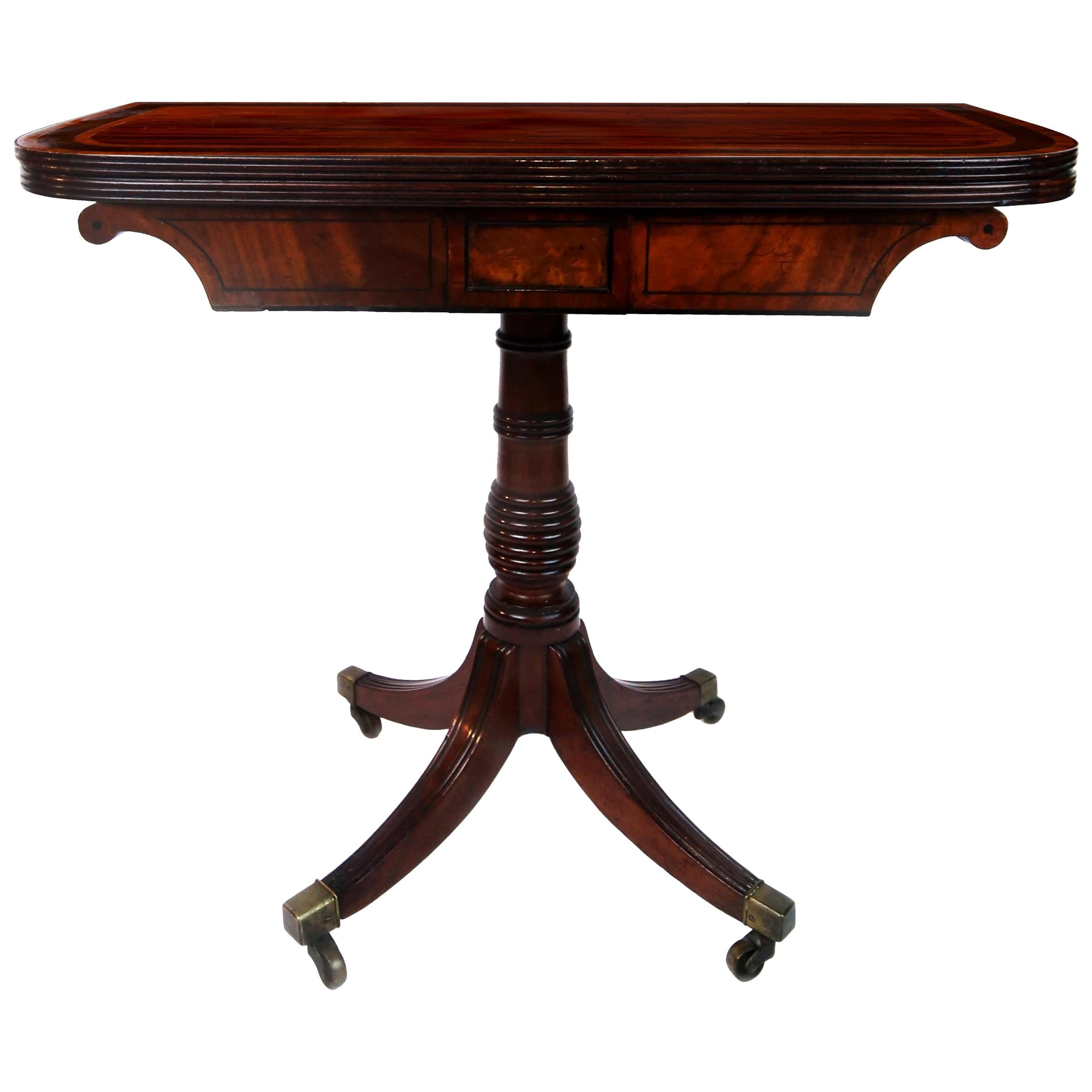 Early 19th Century William IV Card Table with Ebony Inlay and Turned Pedestal For Sale