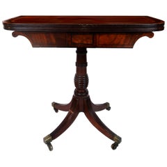 Early 19th Century William IV Card Table with Ebony Inlay and Turned Pedestal
