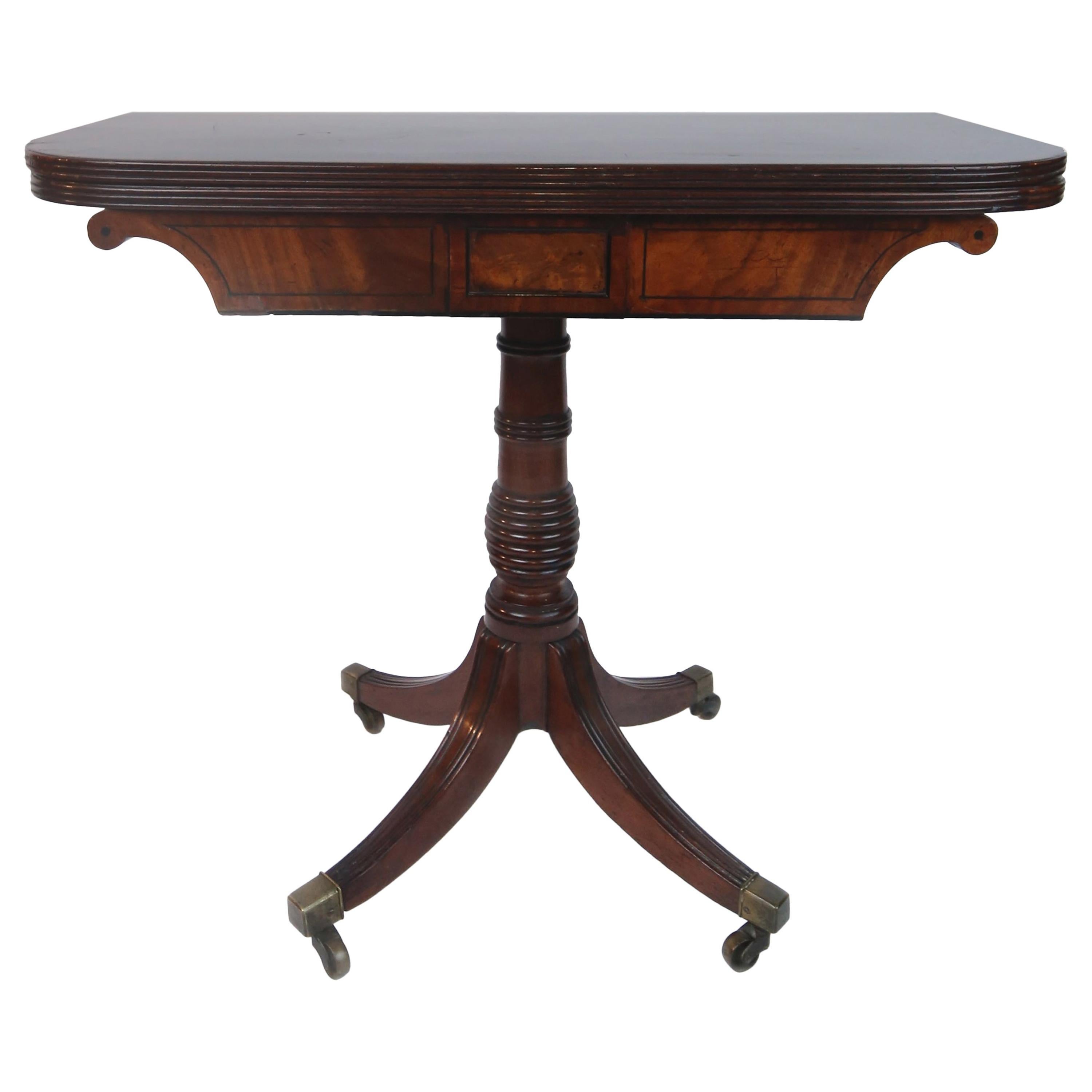 Early 19th Century William IV Card Table with Ebony Inlay and Turned Pedestal