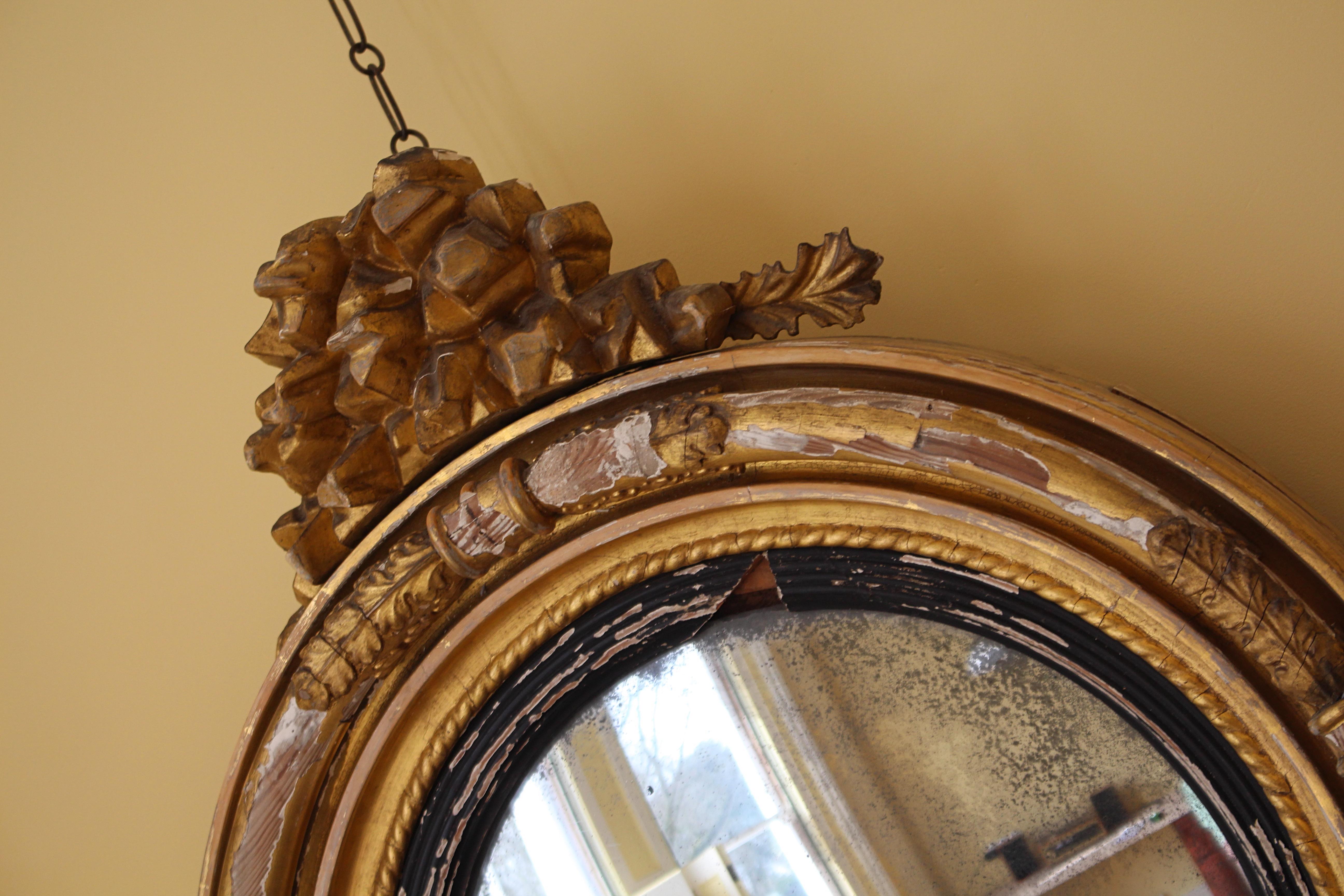 English Early 19th Century William IV Gilt Convex Mirror Country House Antique For Sale