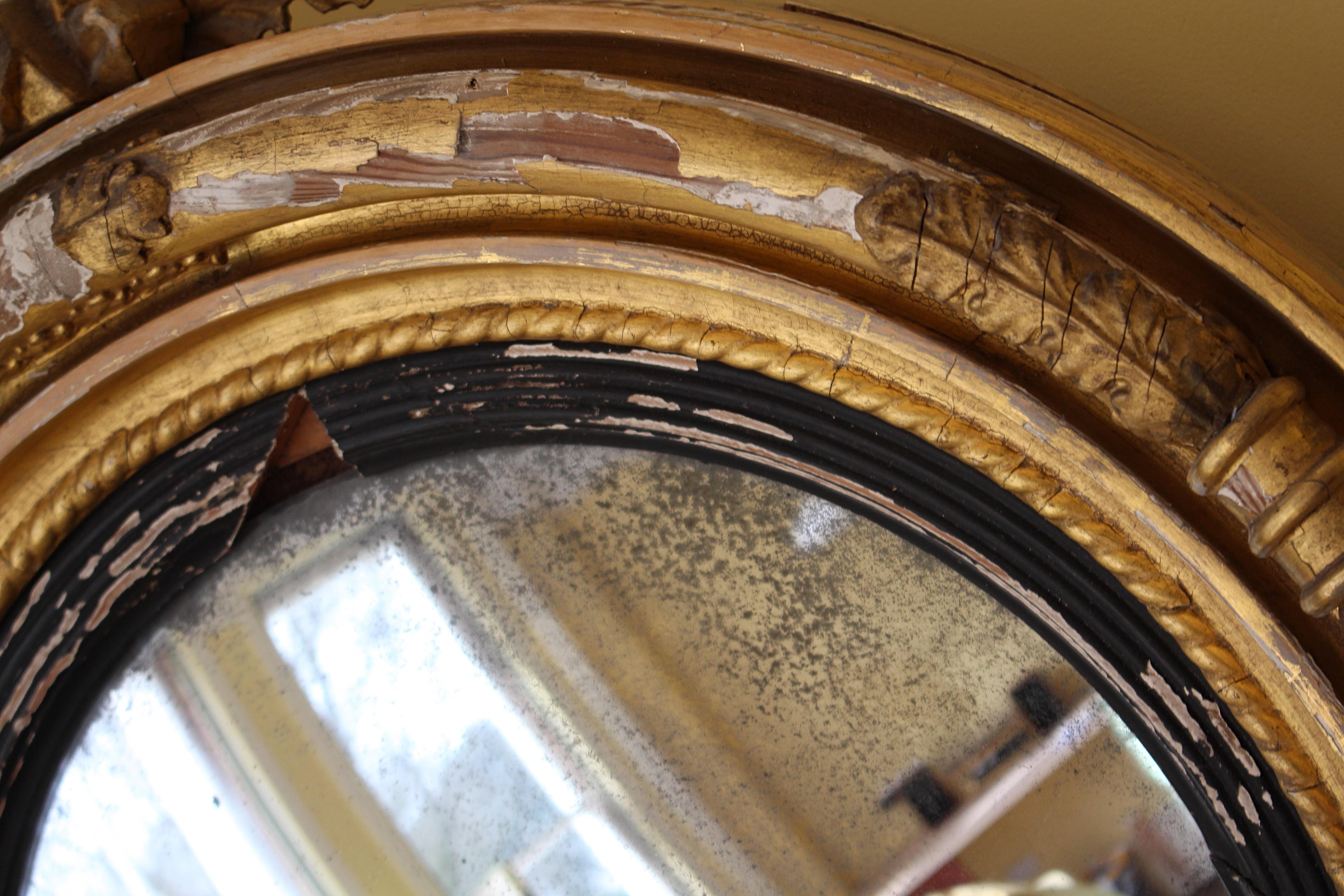 Early 19th Century William IV Gilt Convex Mirror Country House Antique In Fair Condition For Sale In Lowestoft, GB
