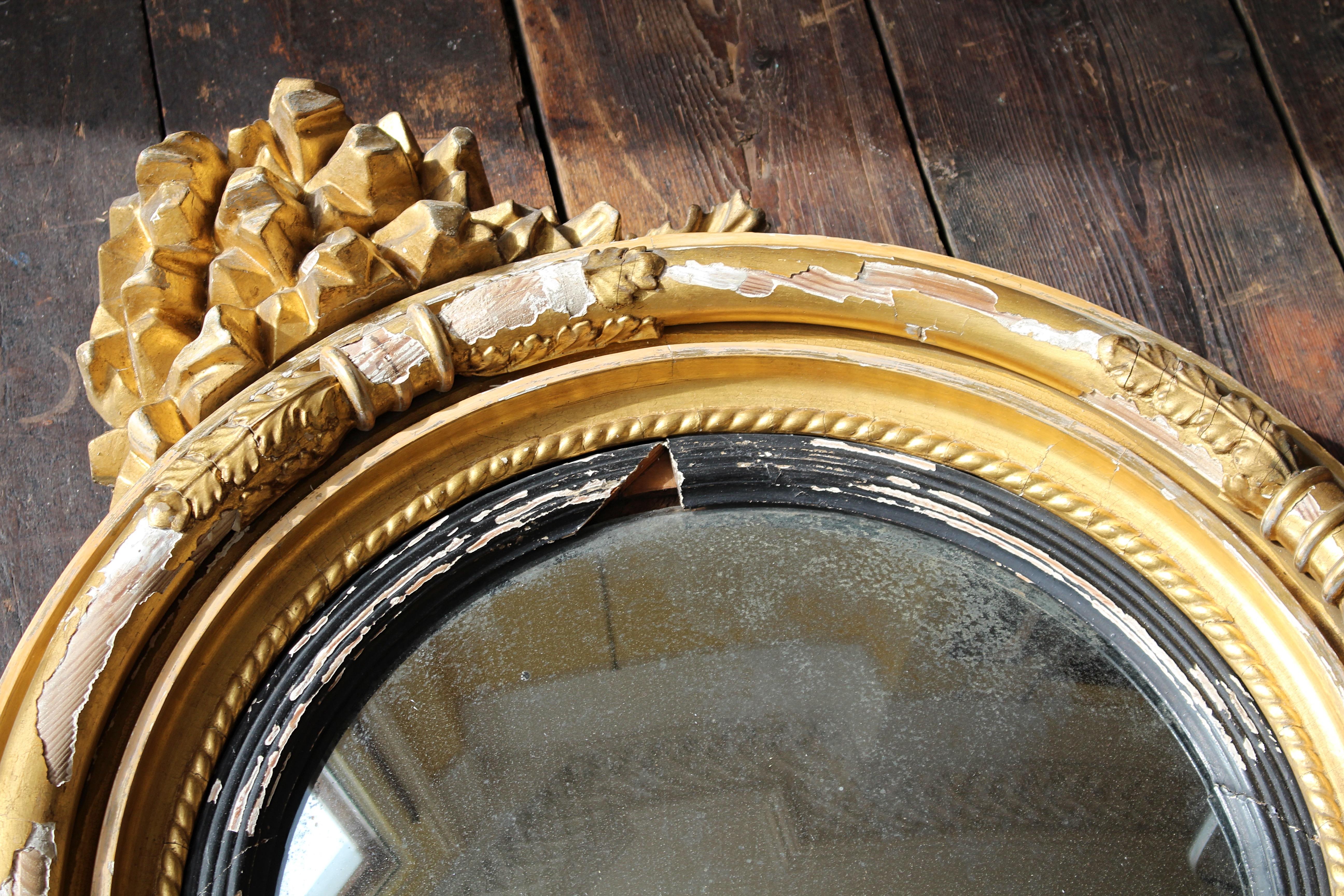 Early 19th Century William IV Gilt Convex Mirror Country House Antique For Sale 1