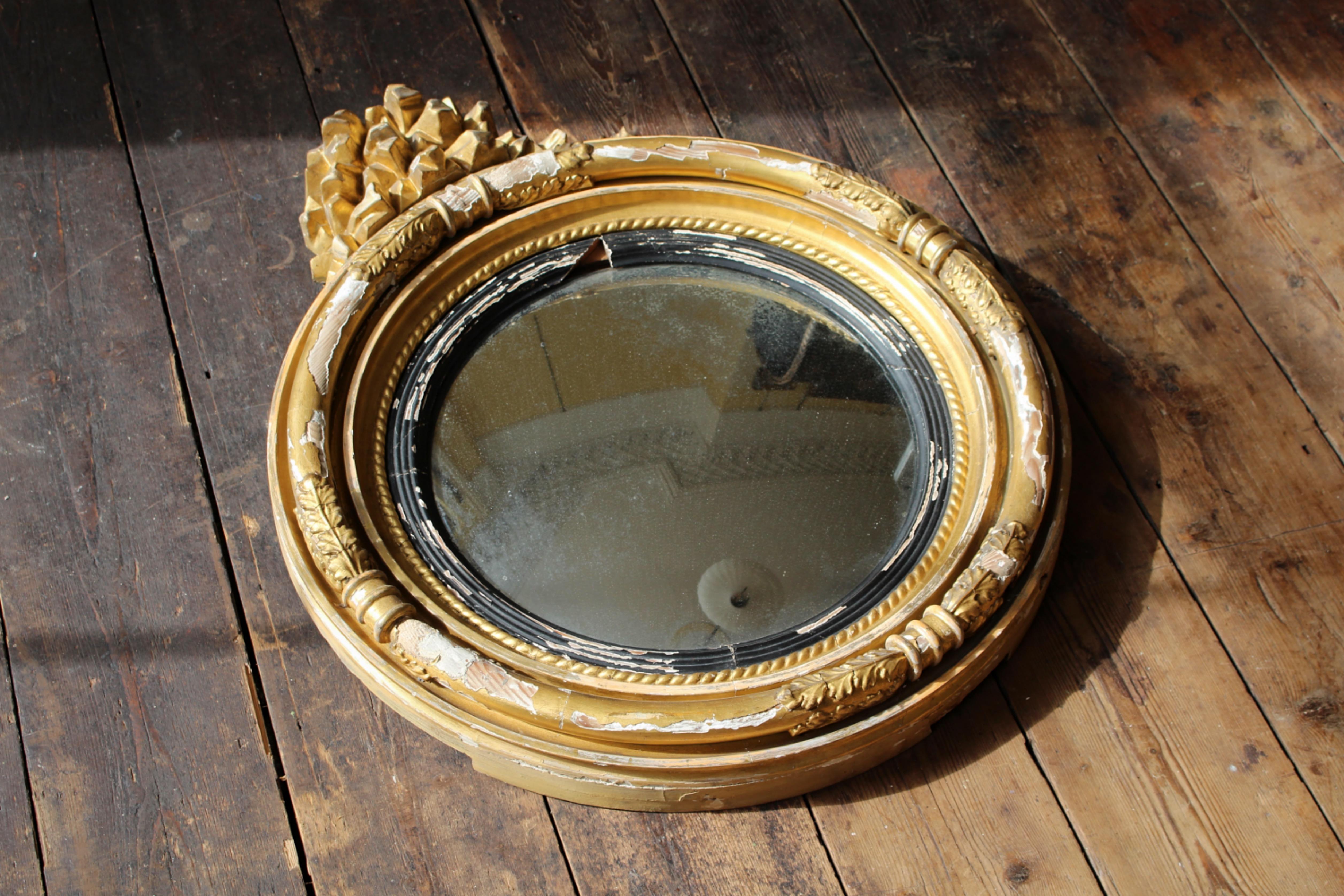 Early 19th Century William IV Gilt Convex Mirror Country House Antique For Sale 2
