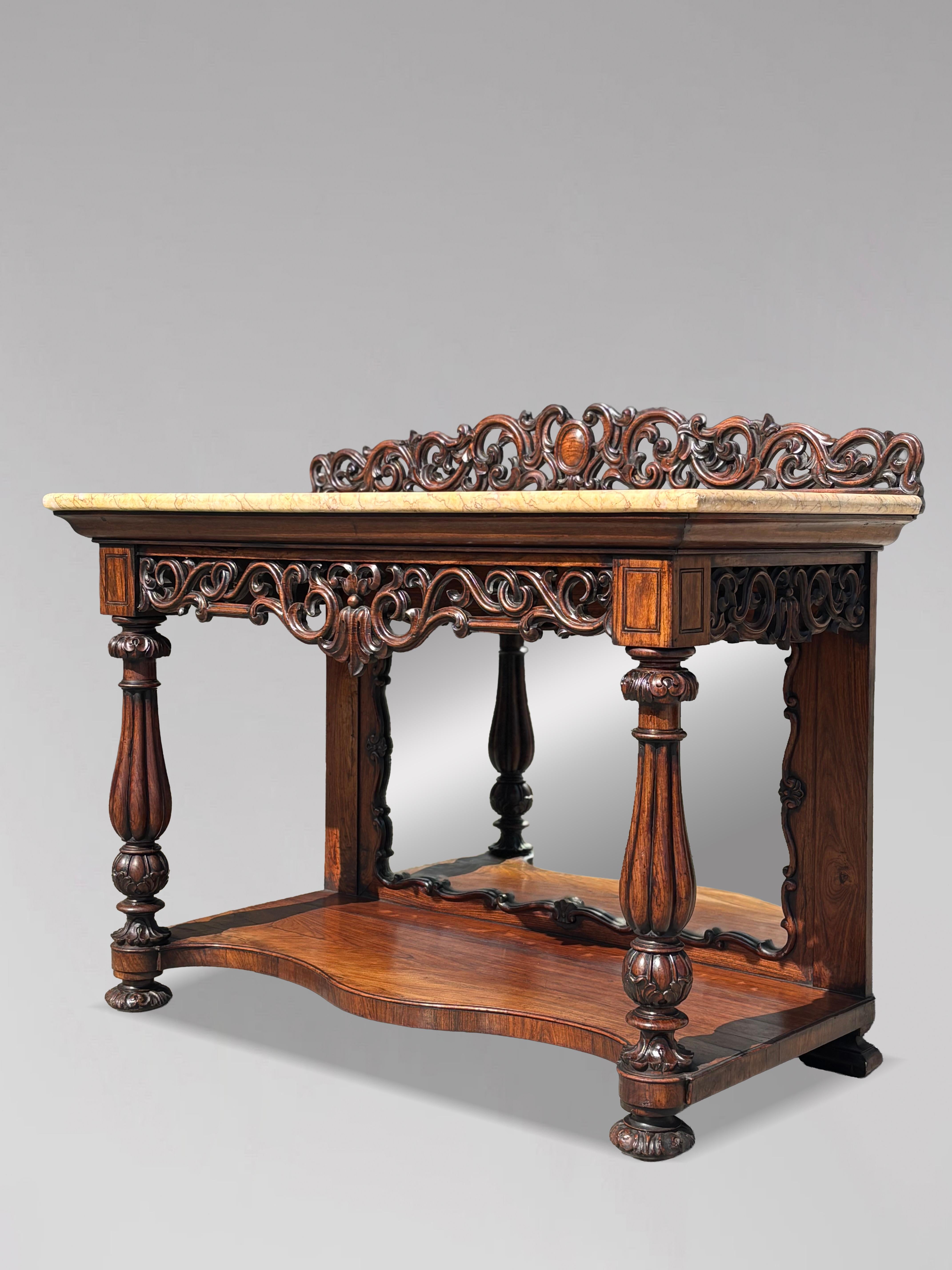 Consola con tapa de mármol de palisandro tallado de principios del siglo XIX, época de Guillermo IV en venta 10