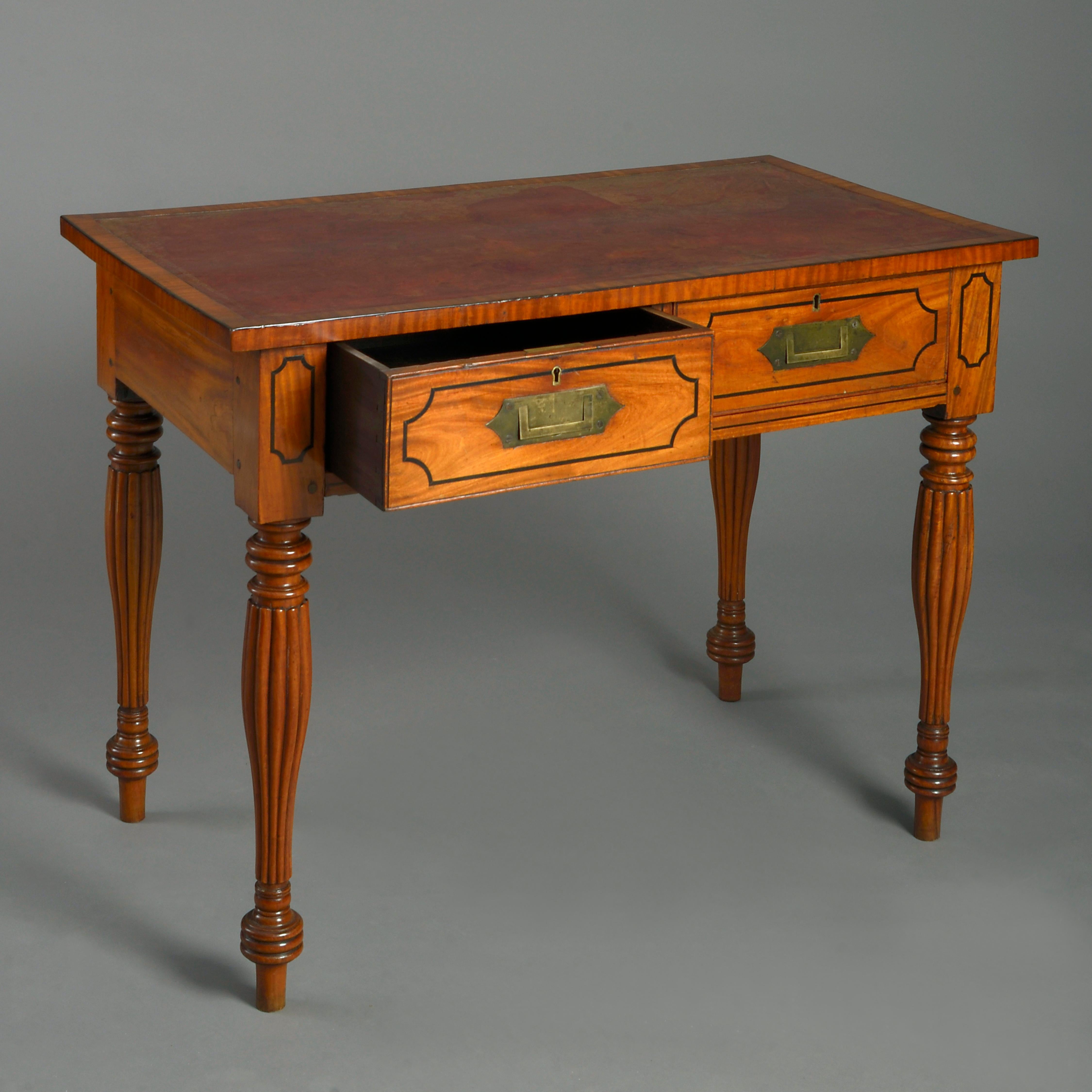 Anglo-Indian Early 19th Century William IV Period Satinwood Campaign Desk