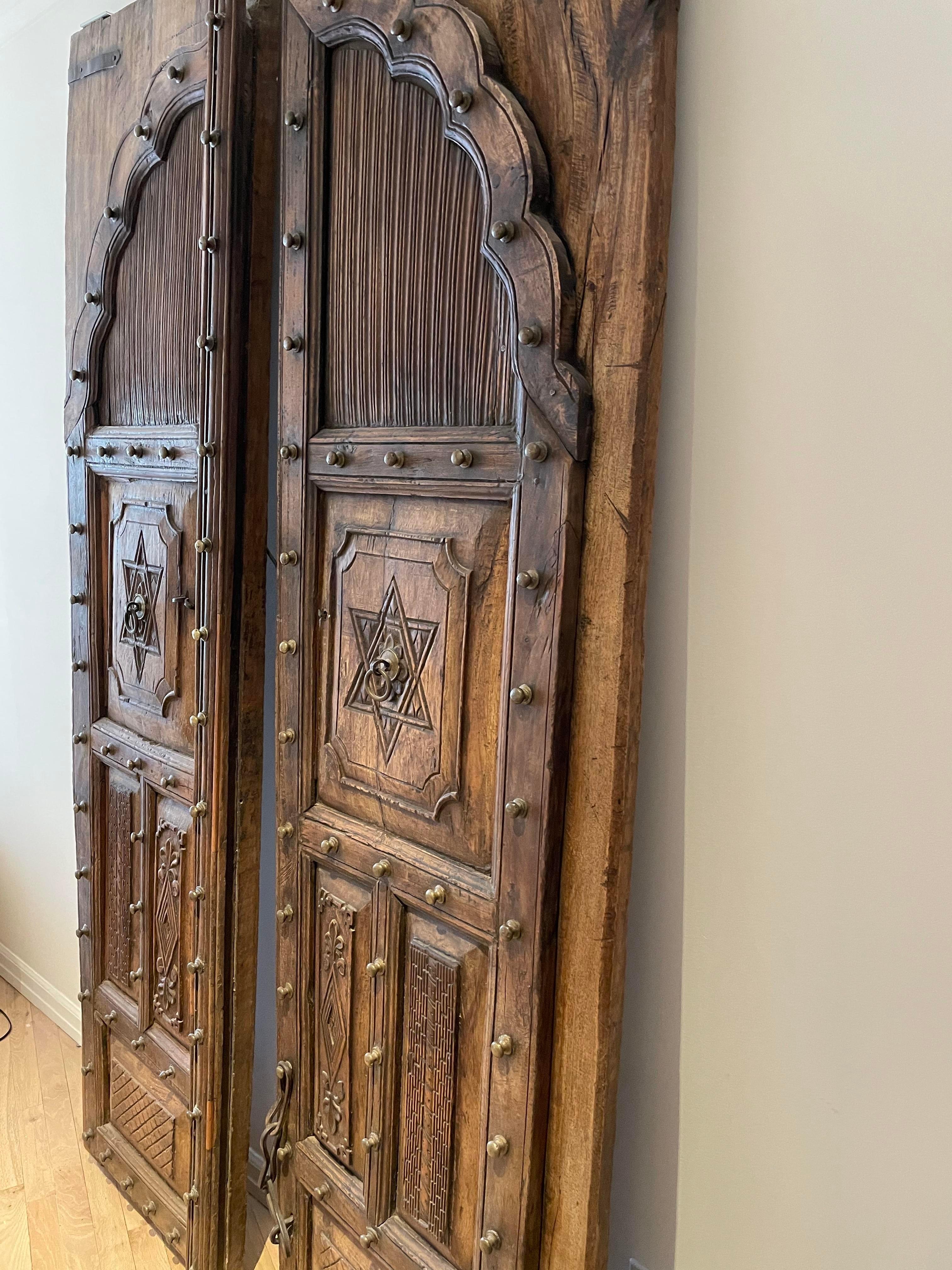 Hand-Carved Early 19th Century Wooden Carved Indian Temple Doors - a Pair For Sale