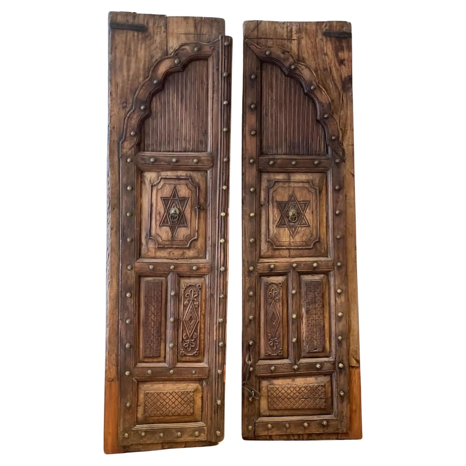 Early 19th Century Wooden Carved Indian Temple Doors - a Pair