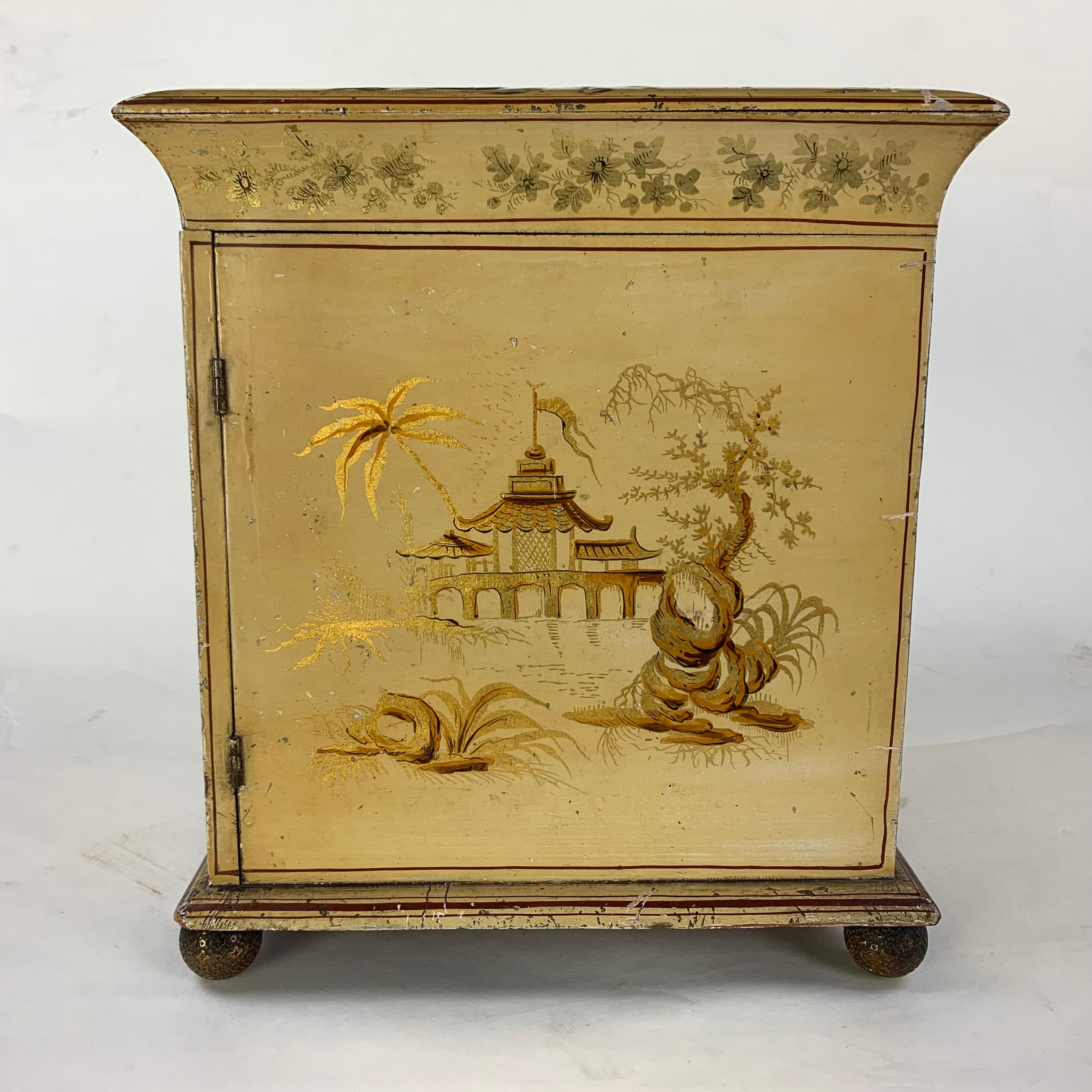 Lacquer Early 19th Century Yellow Japanned Workbox For Sale