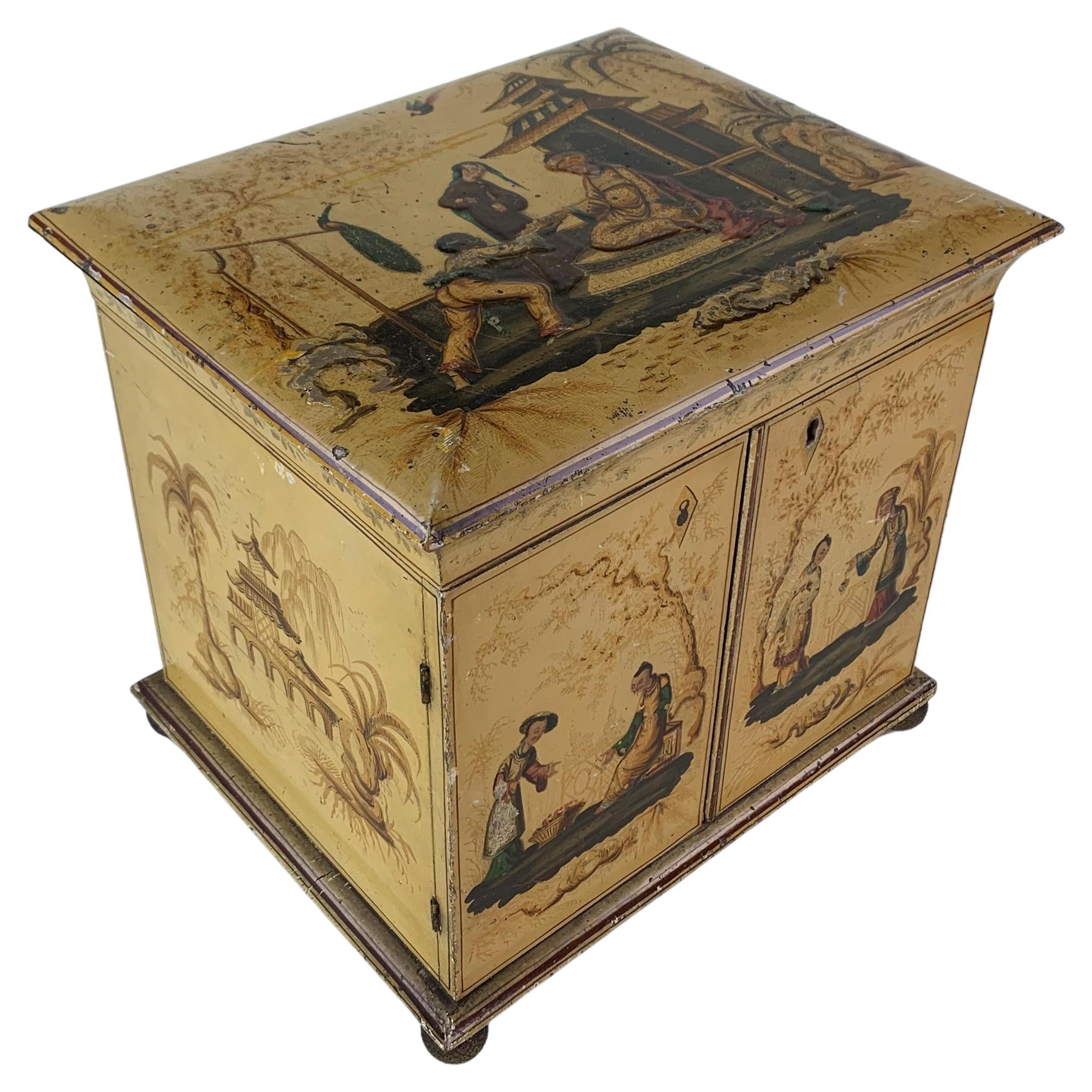 Early 19th Century Yellow Japanned Workbox For Sale