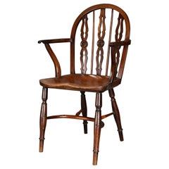 Early 19th Century Yew Wood Prior Low Hoop Back Windsor Armchair